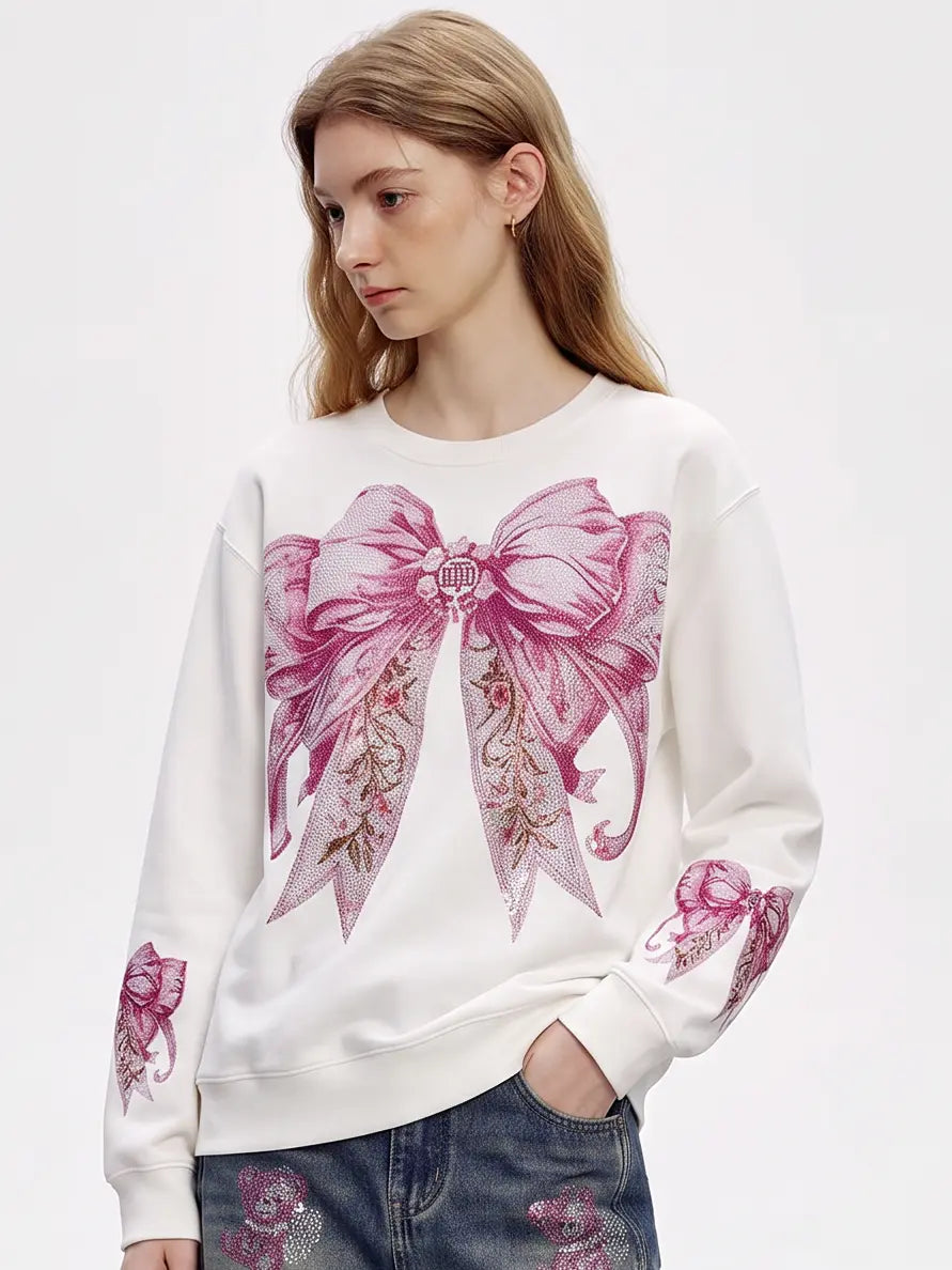 TCH Pink Bow Graphic Crewneck Sweatshirt Luxury Streetwear Brand Official Showcase