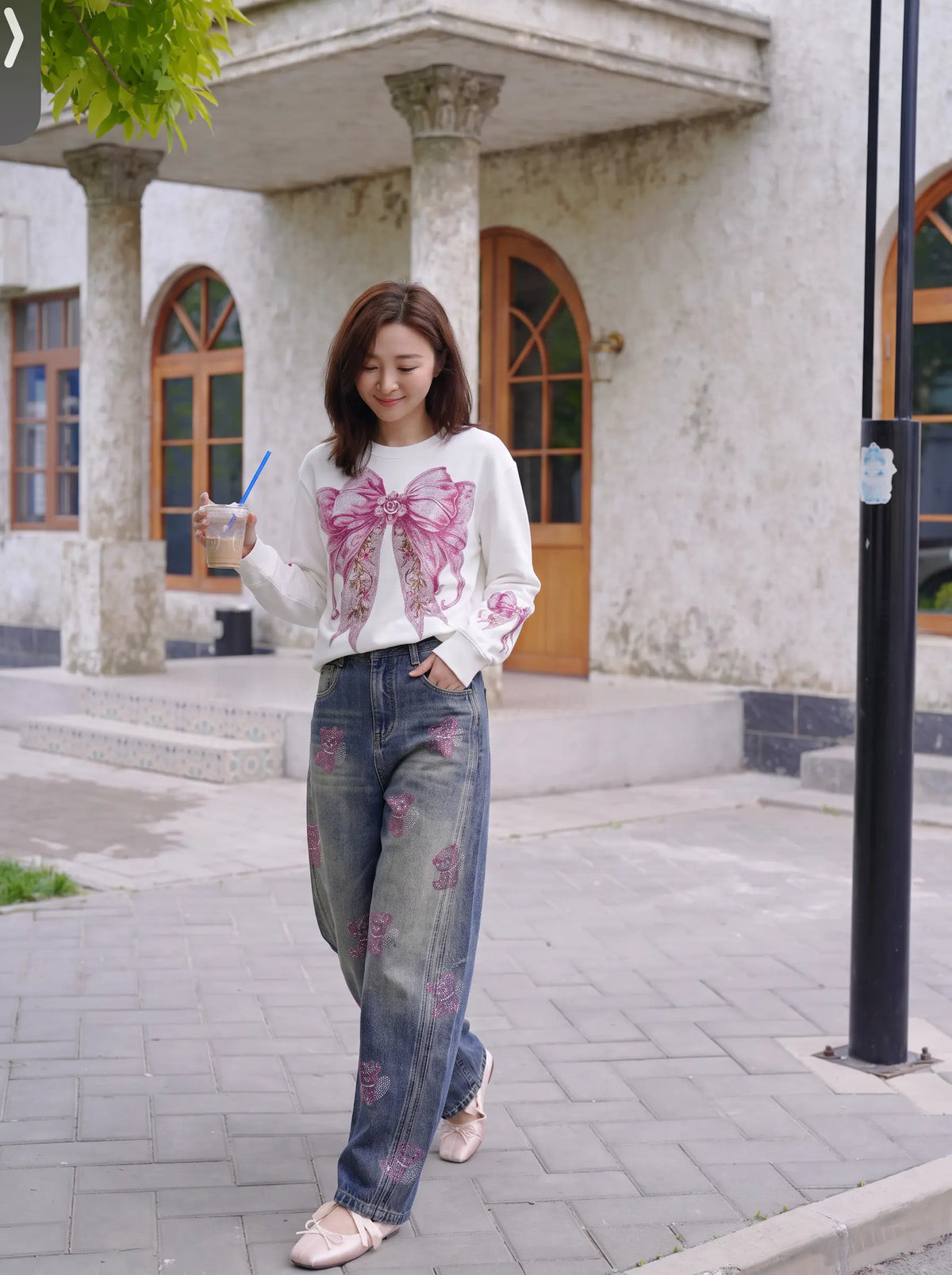 TCH Pink Bow Graphic Crewneck Sweatshirt Luxury Streetwear Brand Official Showcase