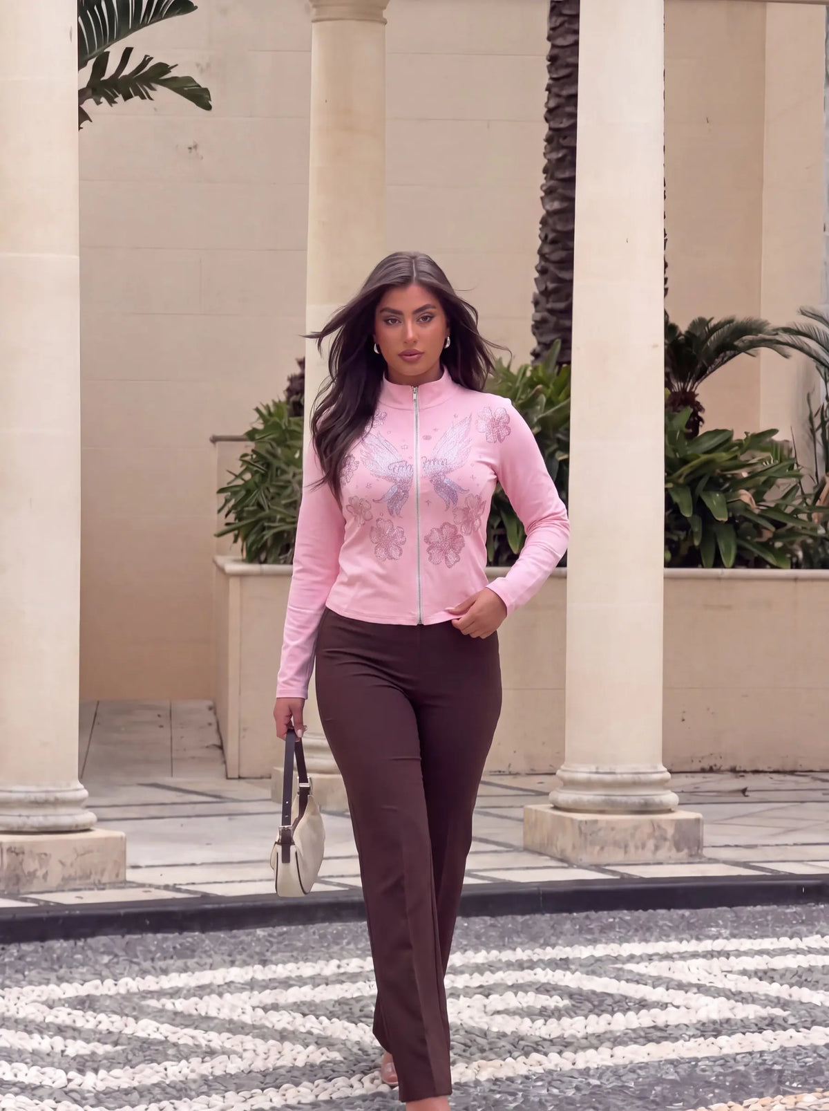TCH Pink Rhinestone Angel Wings Floral Zip-Up Jacket Luxury Streetwear Brand Official Showcase