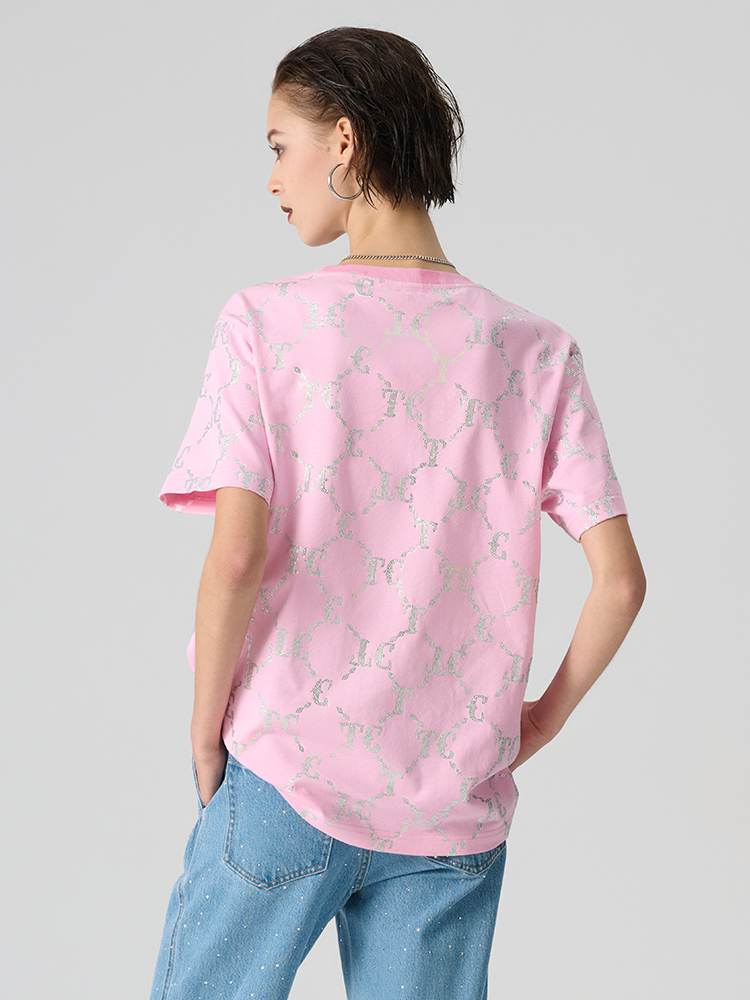 tch pink t-shirt with cartoon design and hand-applied rhinestones pink HighEnd Luxury Streetwear Brand Official Showcase