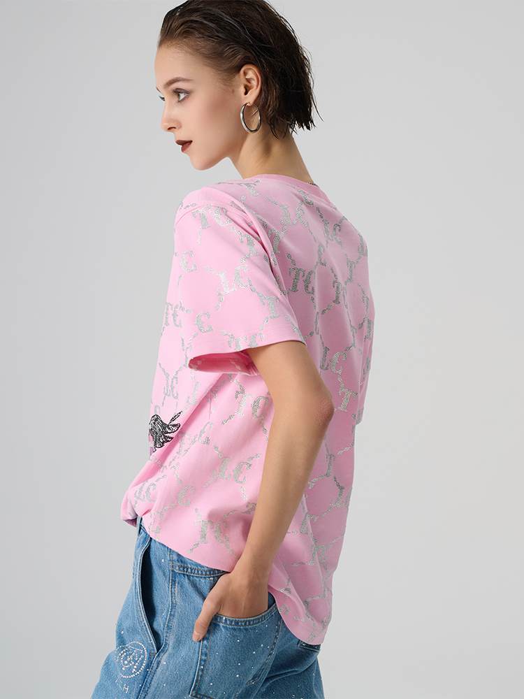 tch pink t-shirt with cartoon design and hand-applied rhinestones pink HighEnd Luxury Streetwear Brand Official Showcase