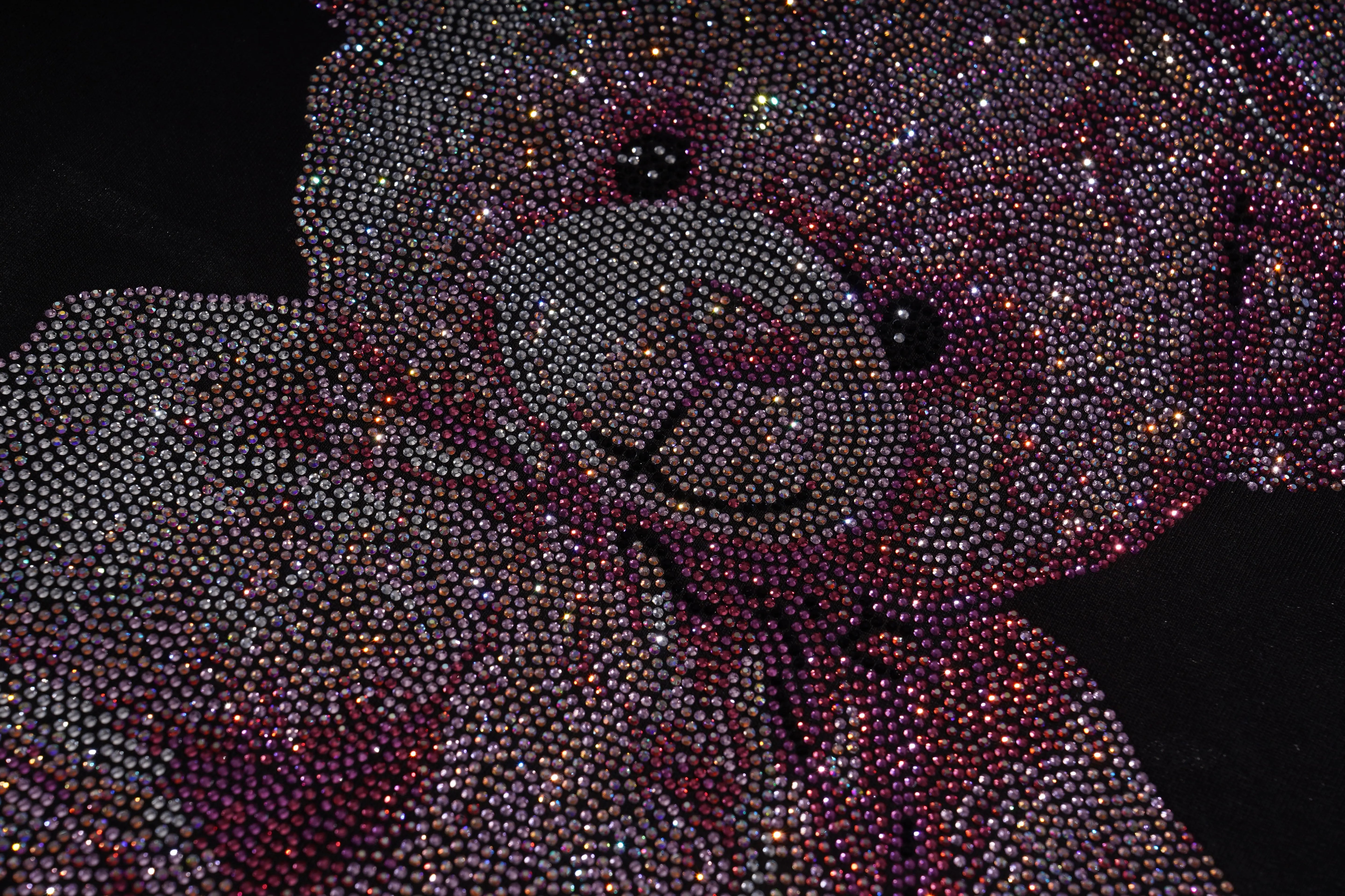 Teddy bear made of small beads or stones on a dark background, TCH Pink Teddy Rhinestone Sweatshirt