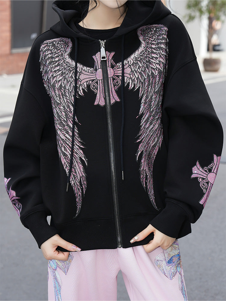 tch pink wing rhinestone cross hoodie black HighEnd Luxury Streetwear Brand Official Showcase