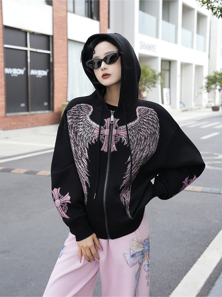 tch pink wing rhinestone cross hoodie black HighEnd Luxury Streetwear Brand Official Showcase