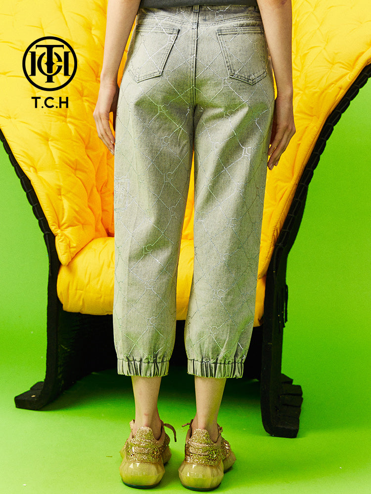 tch plaid rhinestone fleece denim pants whiteandgrey HighEnd Luxury Streetwear Brand Official Showcase