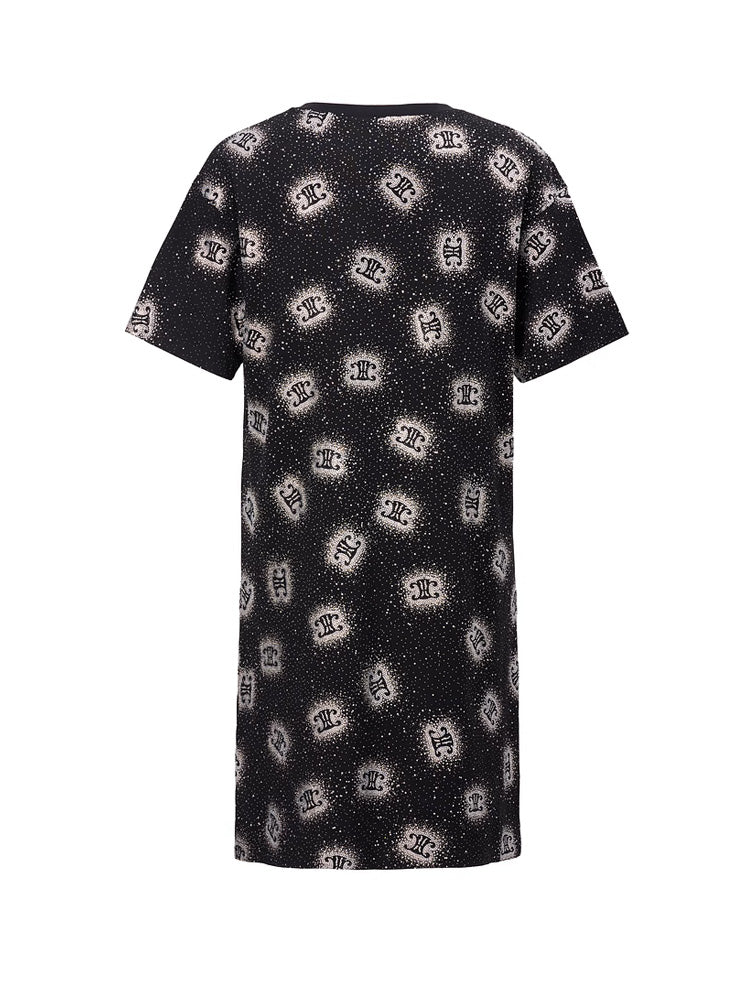 tch pre-sale sparkling crystal allover logo print midi dress black HighEnd Luxury Streetwear Brand Official Showcase