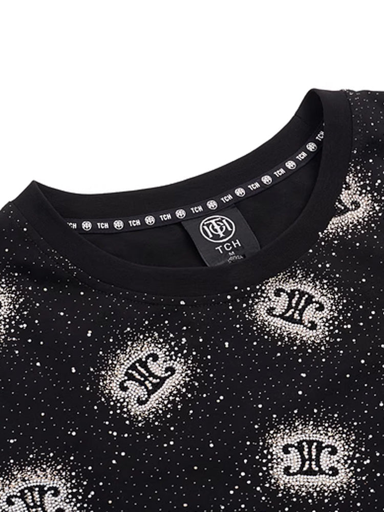 tch pre-sale sparkling crystal allover logo print midi dress black HighEnd Luxury Streetwear Brand Official Showcase