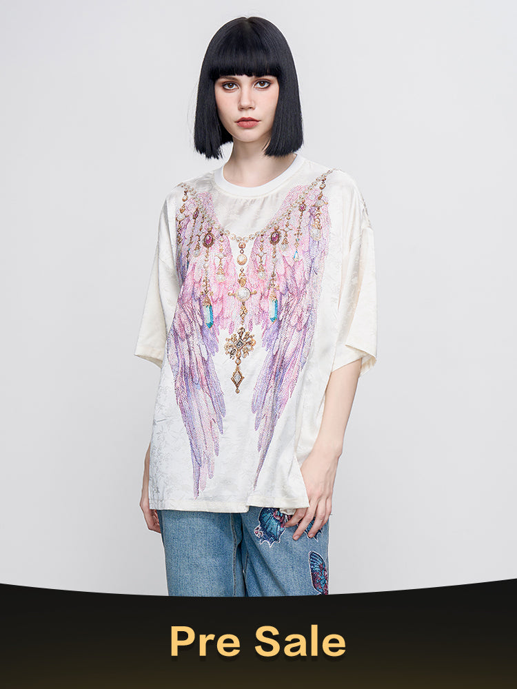 tch pre-sale sparkling rhinestone wings luxury slik t-shirt beige HighEnd Luxury Streetwear Brand Official Showcase