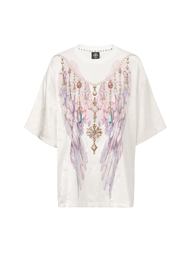 TCH Pre-sale Sparkling Rhinestone Wings Luxury Slik T-Shirt beige HighEnd Luxury Streetwear Brand Official Showcase