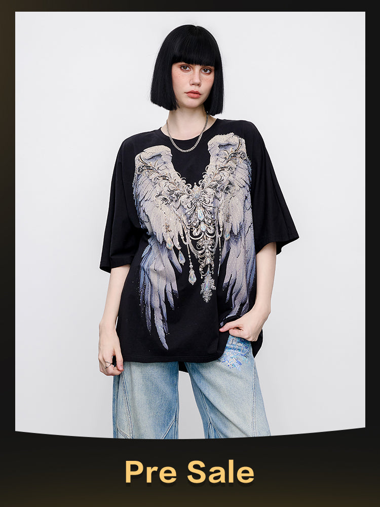 TCH Pre-sale Sparkling Rhinestone Wings Luxury T-Shirt black HighEnd Luxury Streetwear Brand Official Showcase