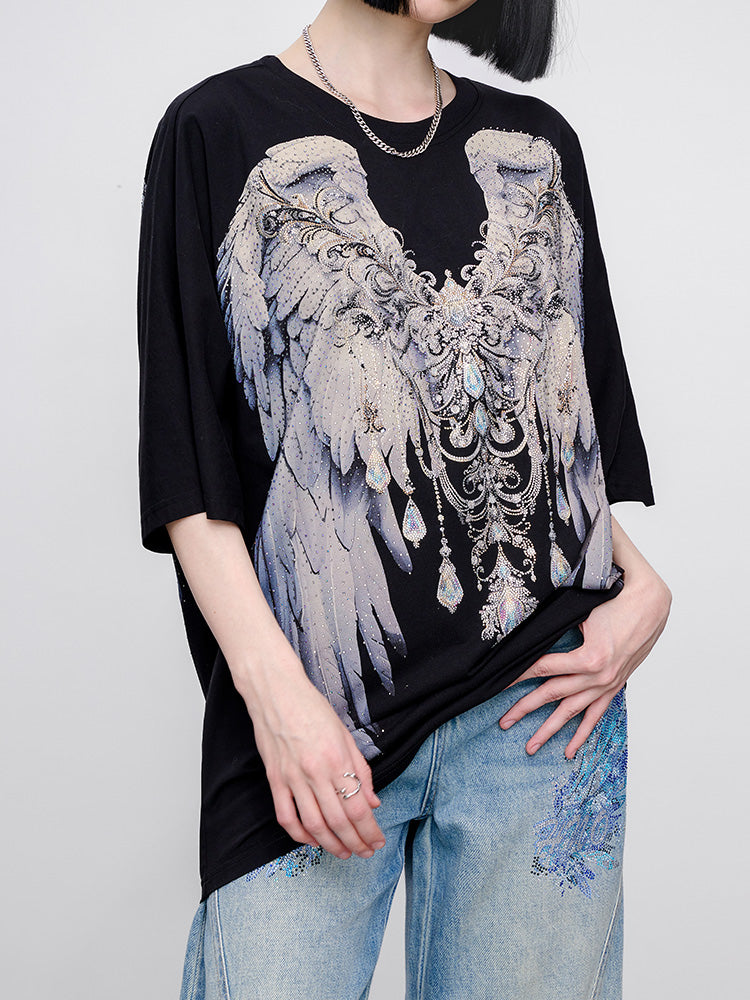 TCH Pre-sale Sparkling Rhinestone Wings Luxury T-Shirt black HighEnd Luxury Streetwear Brand Official Showcase