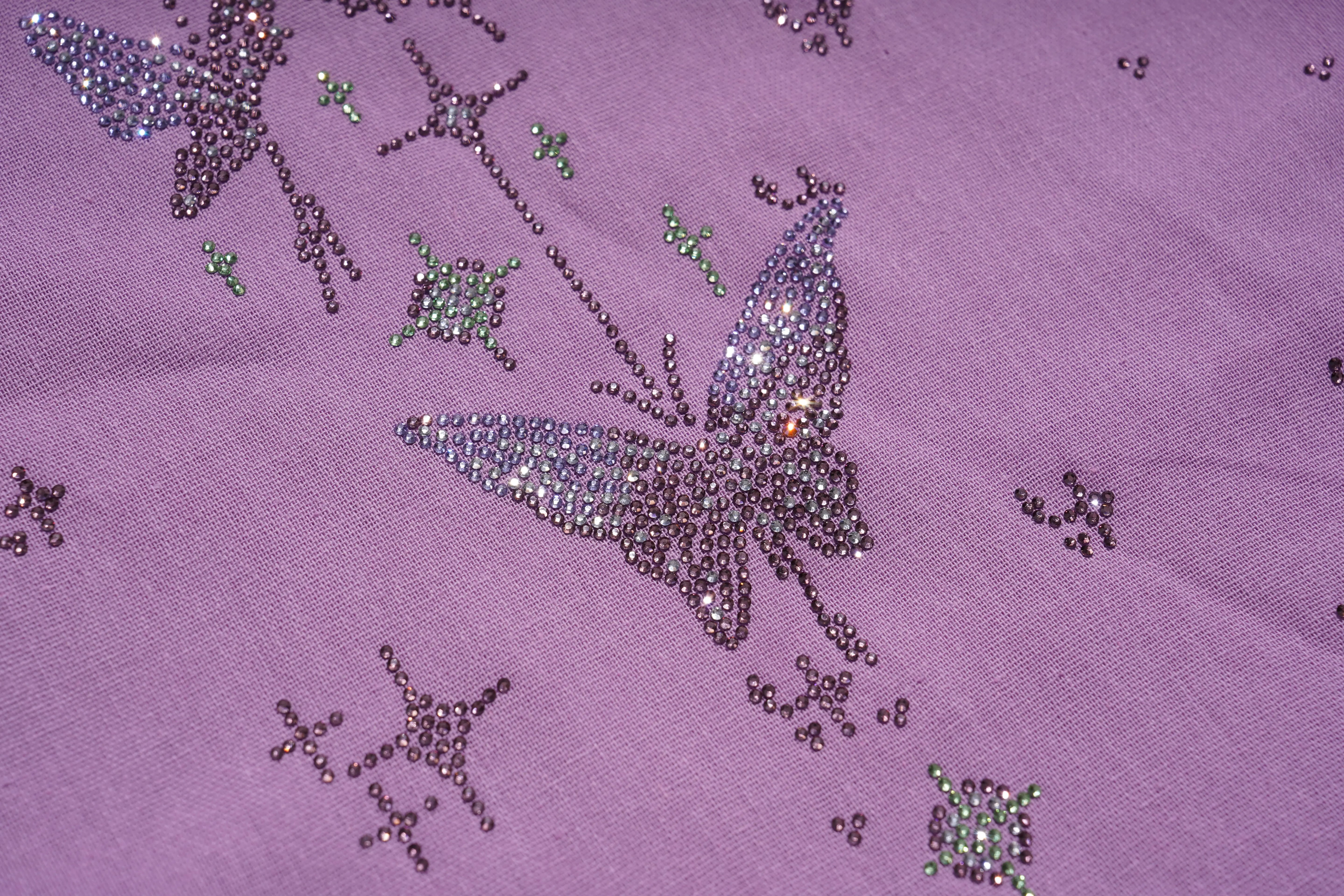 Butterfly and star designs made of rhinestones on a purple fabric background, TCH Purple Rhinestone Butterfly Set