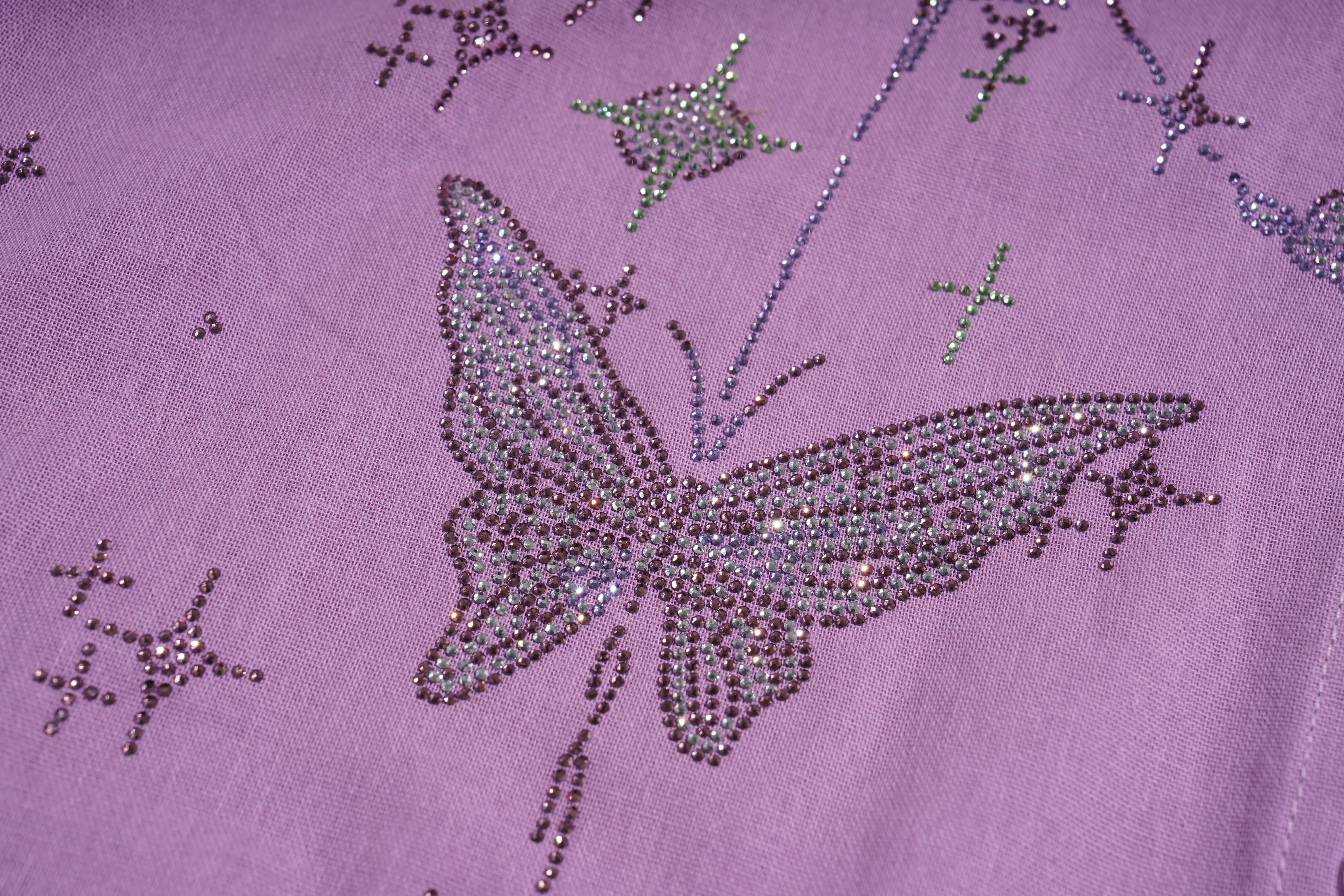 Butterfly design with rhinestones on a purple fabric background, TCH Purple Rhinestone Butterfly Set