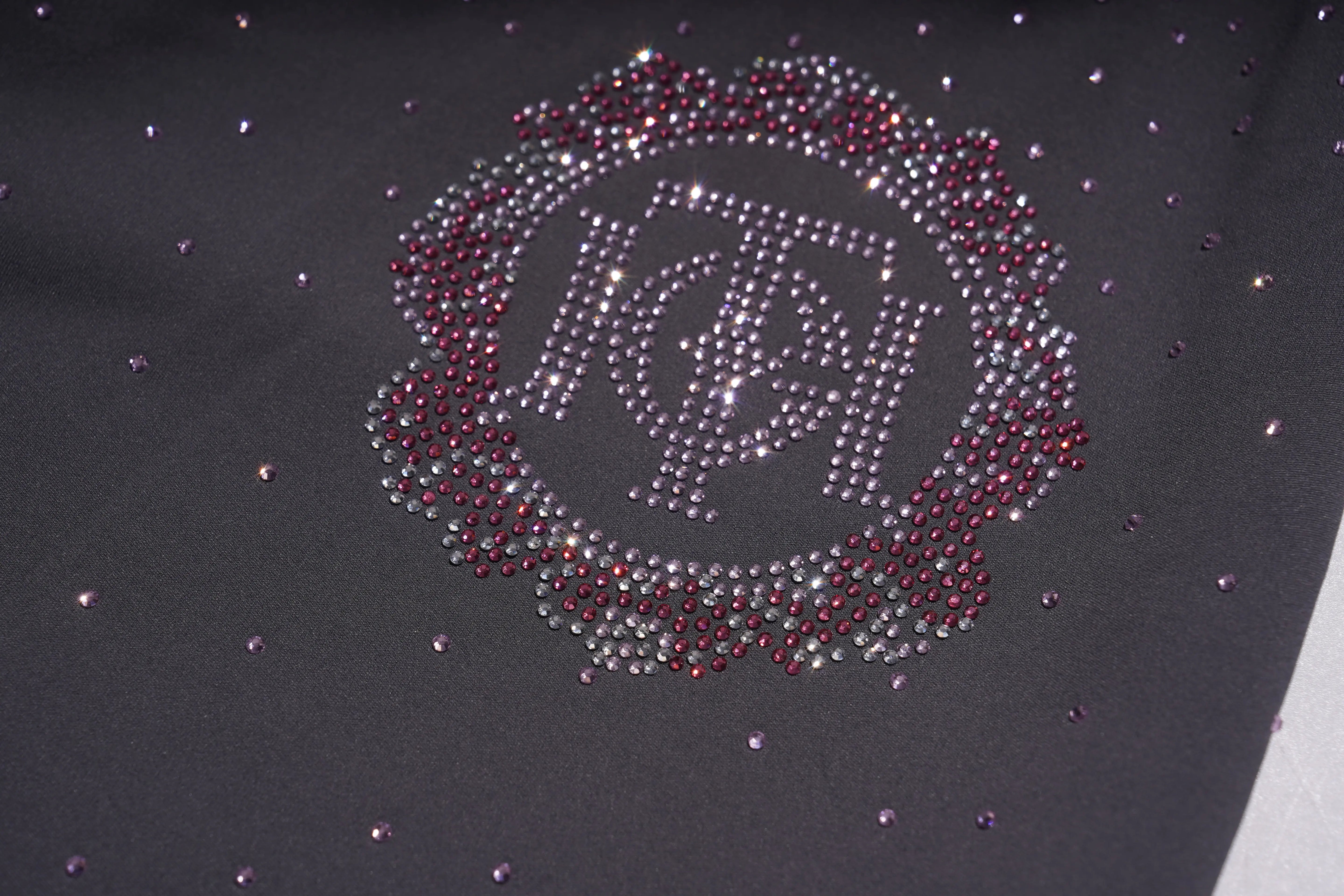 Decorative emblem with rhinestones on a dark background, TCH Purple Rhinestone Gradient Sweatpants