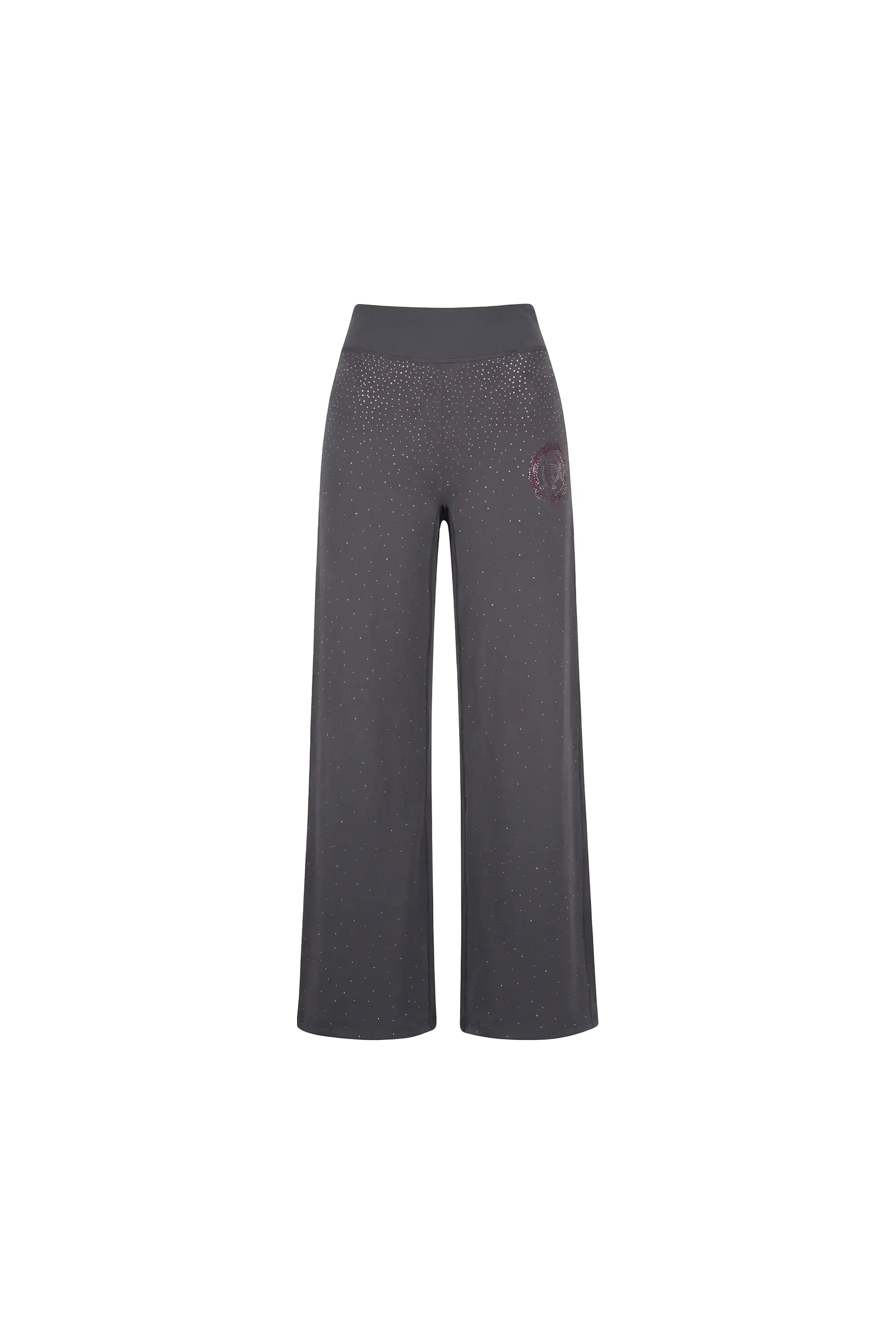 Gray pants with a small logo on a white background, TCH Purple Rhinestone Gradient Sweatpants