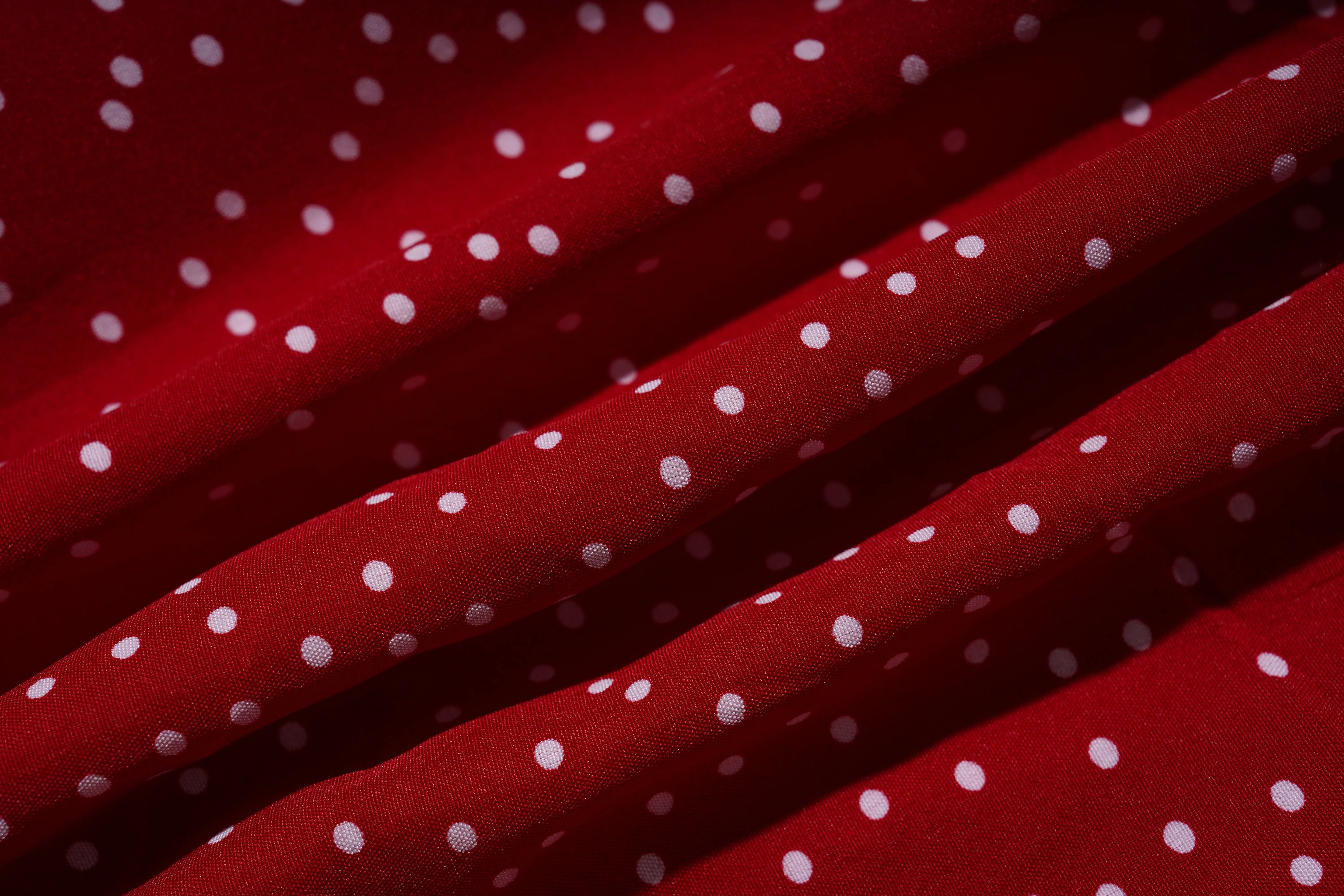 Red fabric with white polka dots, TCH Red Polka Dot Rhinestone Flower Dress