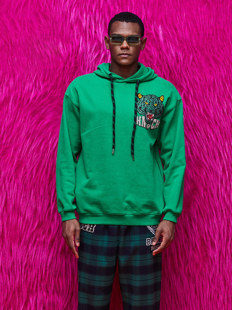 tch rhineston letter print pullover hoodie green HighEnd Luxury Streetwear Brand Official Showcase
