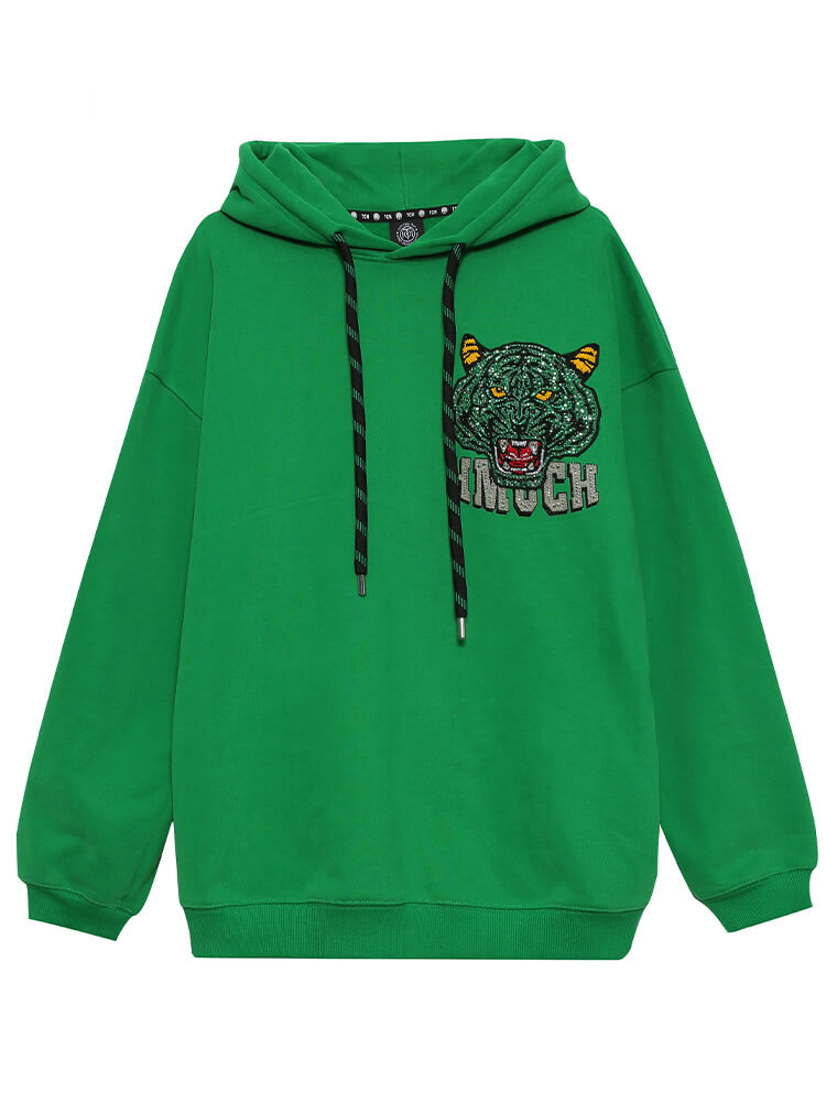 tch rhineston letter print pullover hoodie green HighEnd Luxury Streetwear Brand Official Showcase