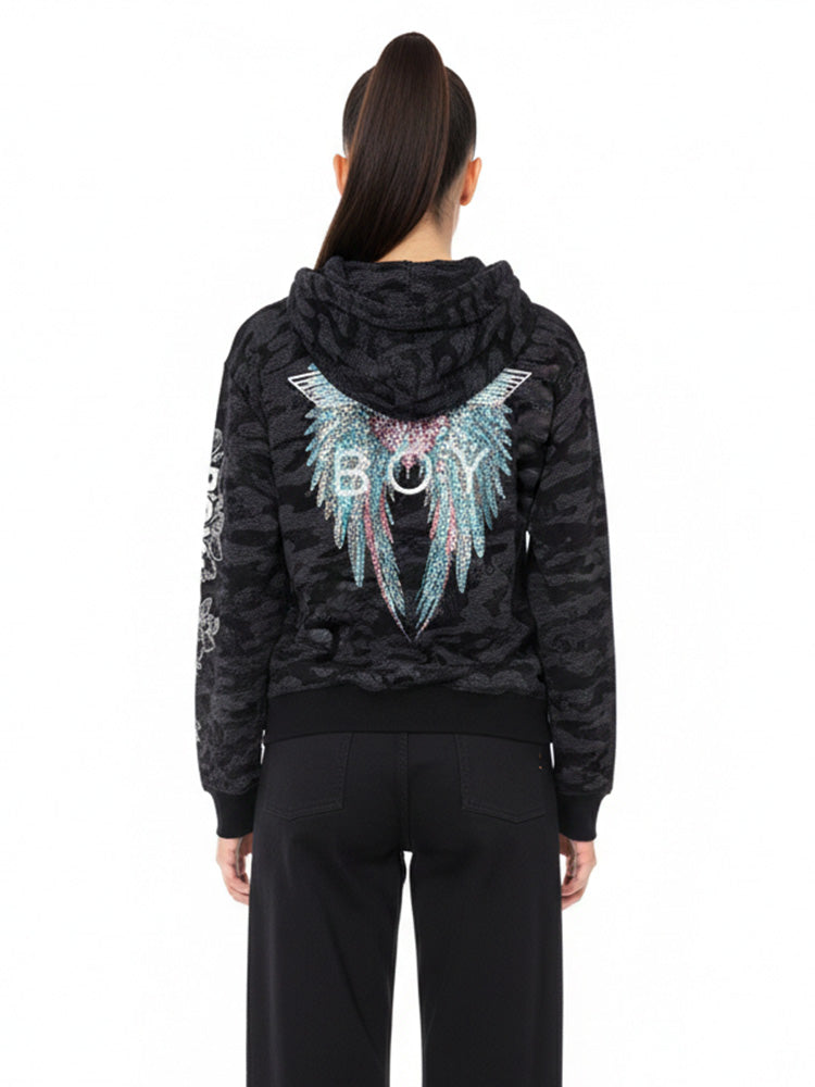 TCH Rhinestone-Embellished Winged Camo Hoodie darkgray HighEnd Luxury Streetwear Brand Official Showcase