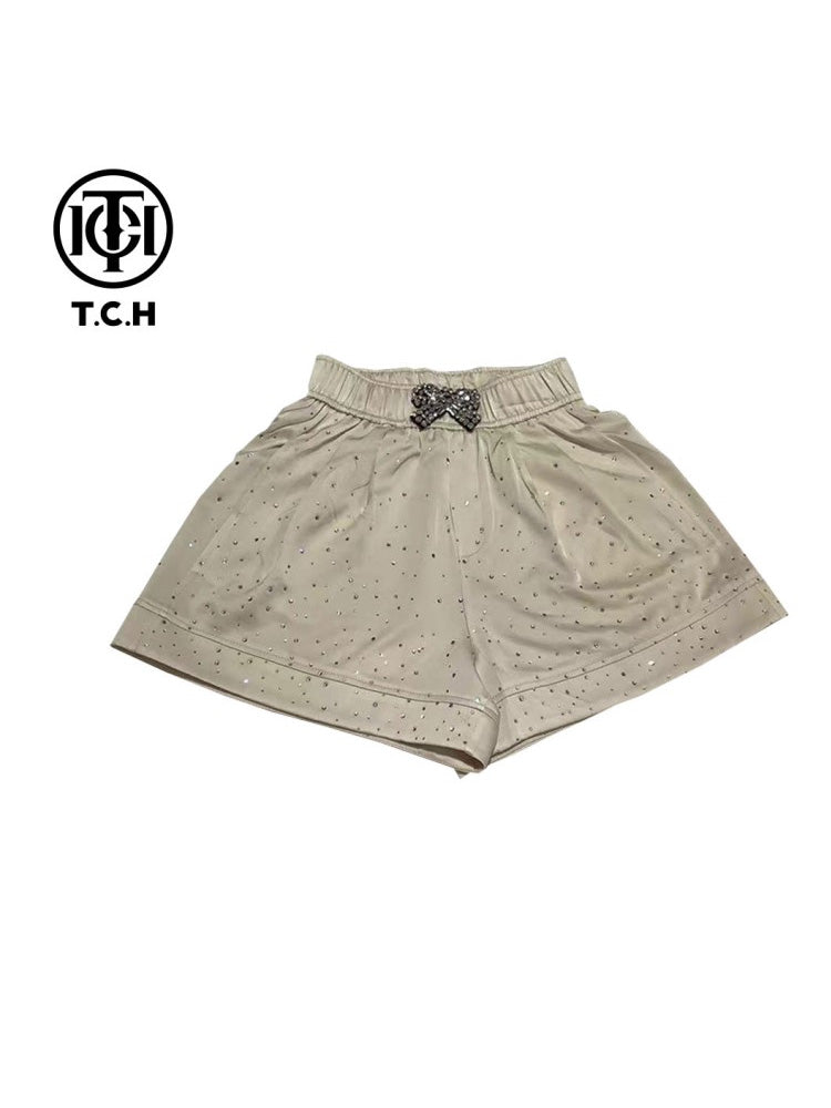 tch rhinestone allover elastic waist shorts beige HighEnd Luxury Streetwear Brand Official Showcase