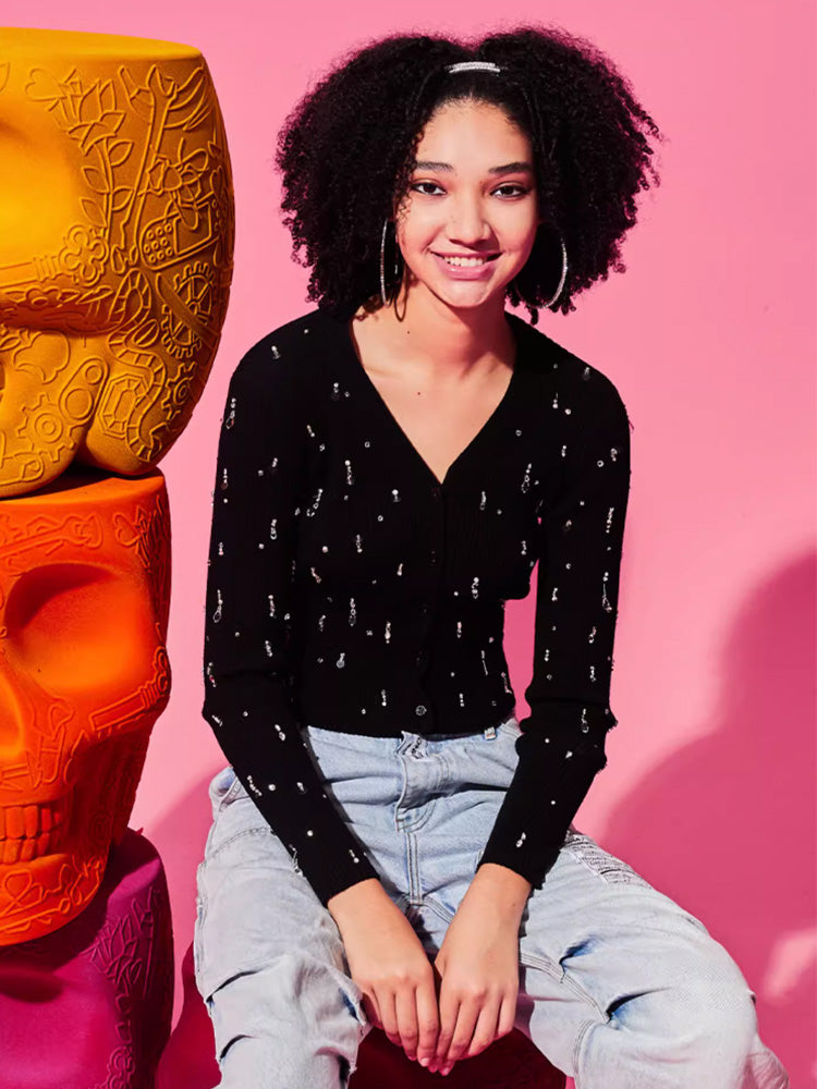 tch rhinestone allover sparkle knit sweater black HighEnd Luxury Streetwear Brand Official Showcase