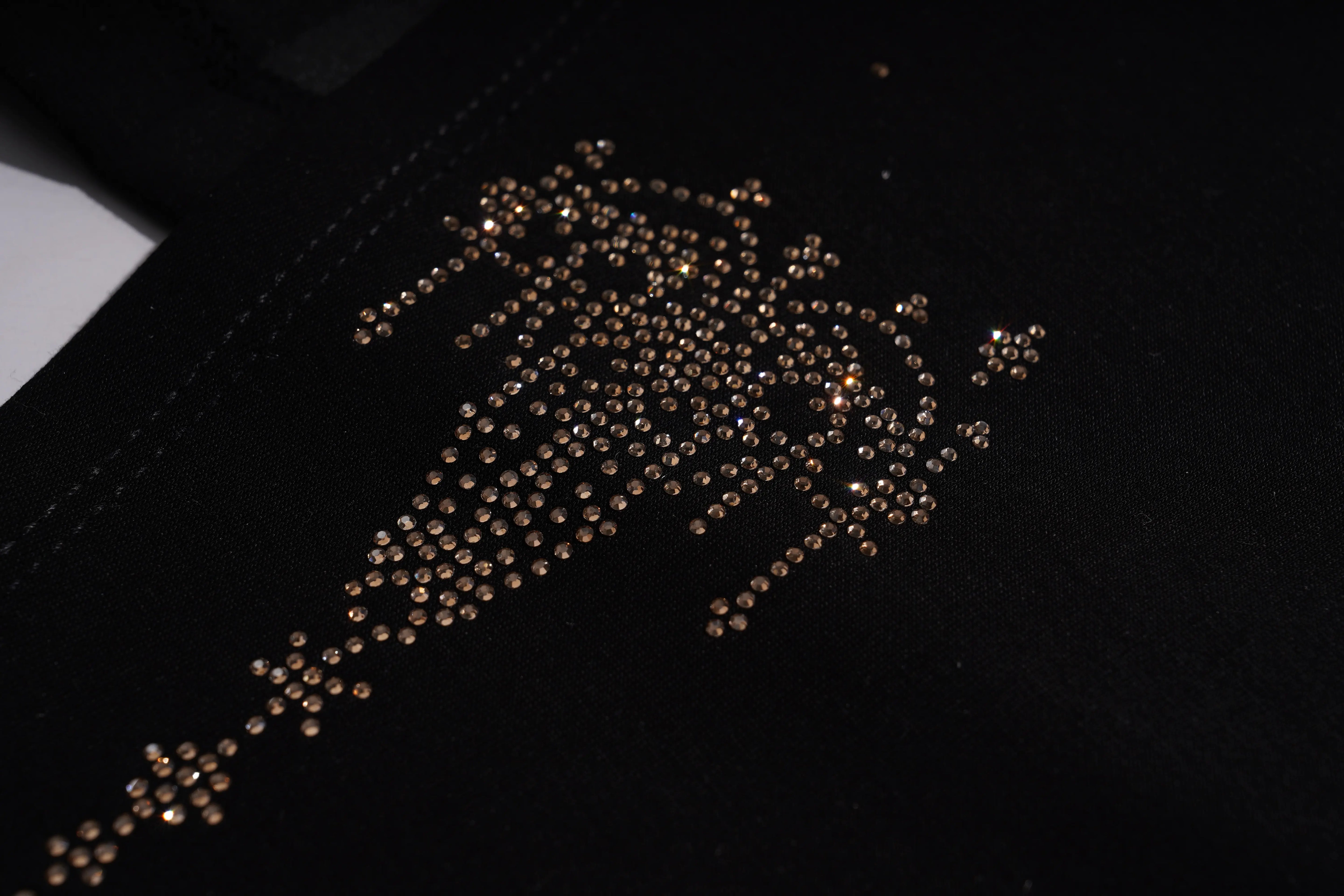 Black shoe with gold rhinestone design on a dark background, TCH Rhinestone Angel Wing Black Dress