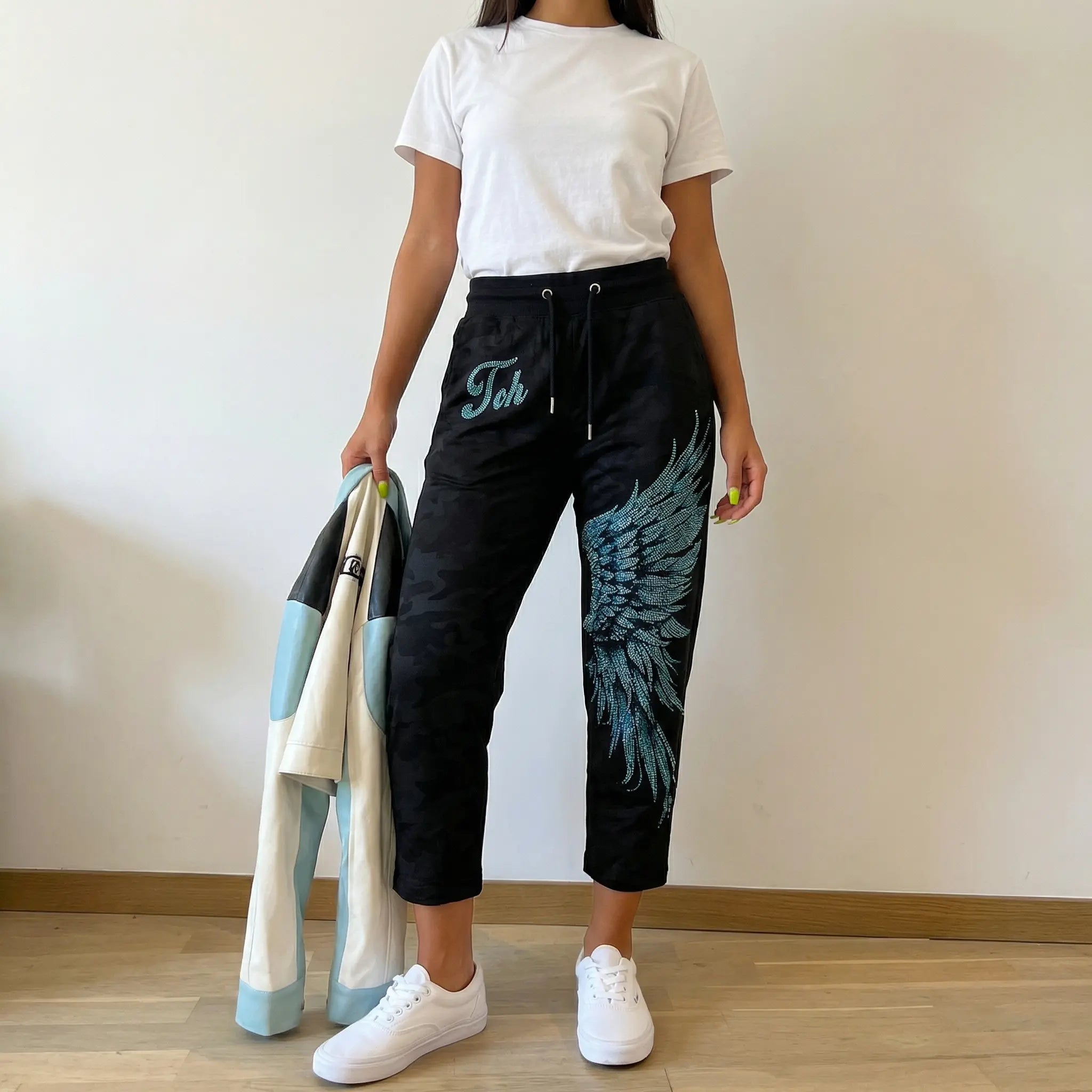 TCH Rhinestone Angel Wing Camo Jogger Pants Luxury Streetwear Brand Official Showcase
