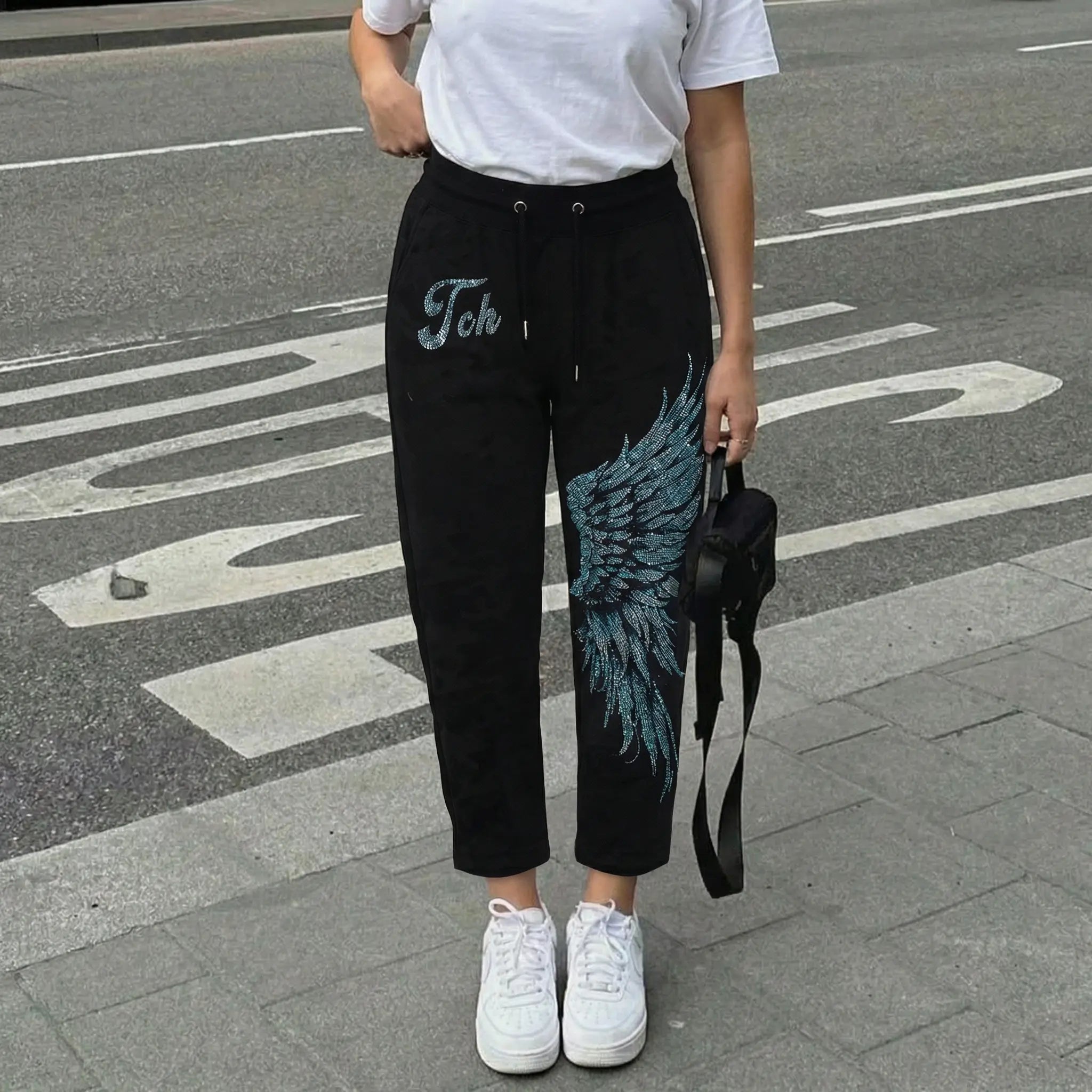 TCH Rhinestone Angel Wing Camo Jogger Pants Luxury Streetwear Brand Official Showcase