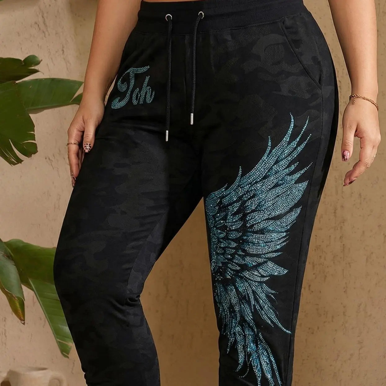 TCH Rhinestone Angel Wing Camo Jogger Pants Luxury Streetwear Brand Official Showcase