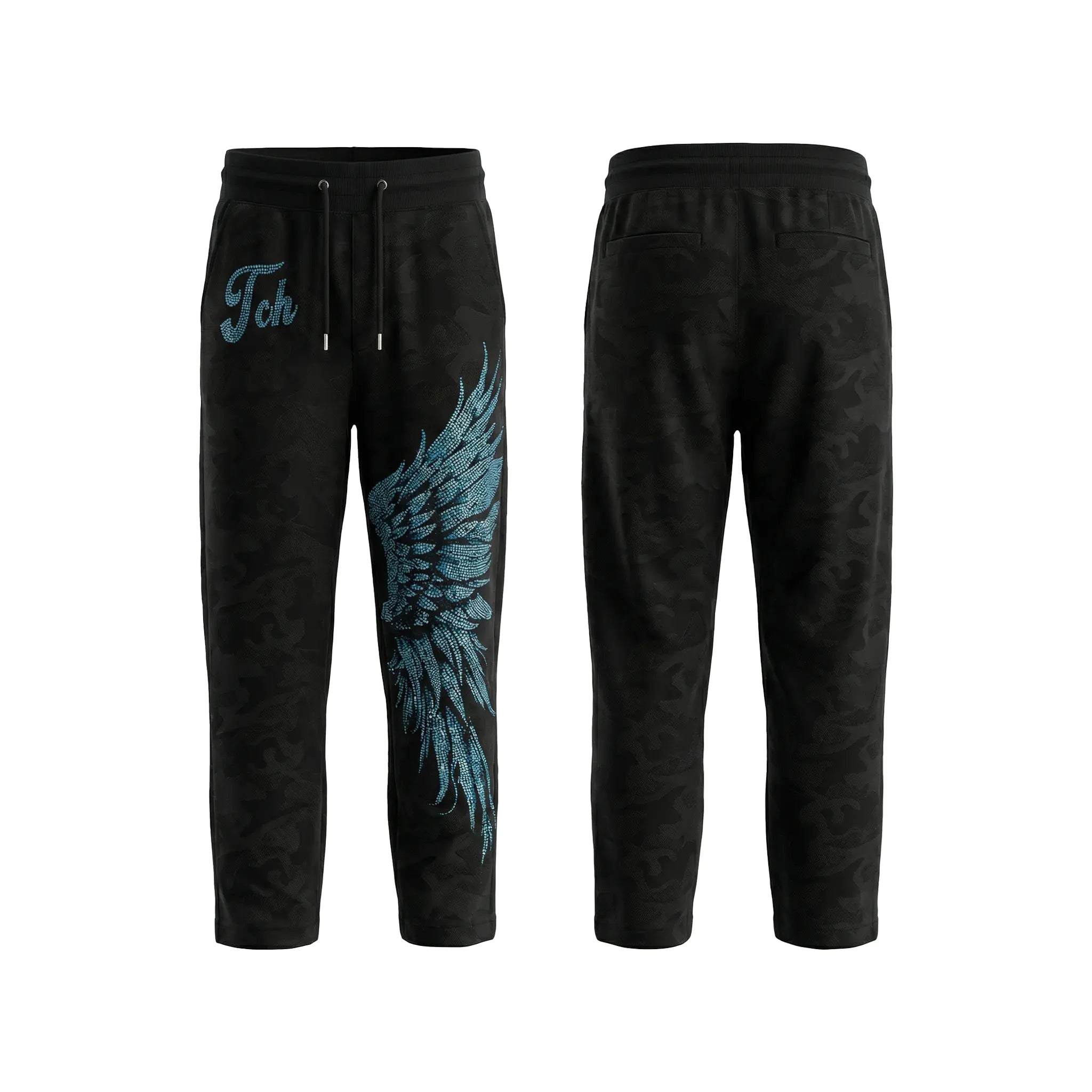 TCH Rhinestone Angel Wing Camo Jogger Pants Luxury Streetwear Brand Official Showcase
