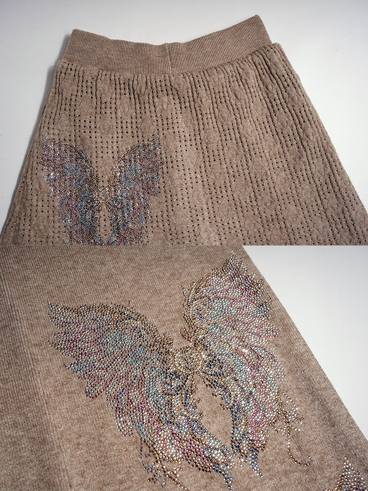 tch rhinestone angel wing knit pants set khaki HighEnd Luxury Streetwear Brand Official Showcase