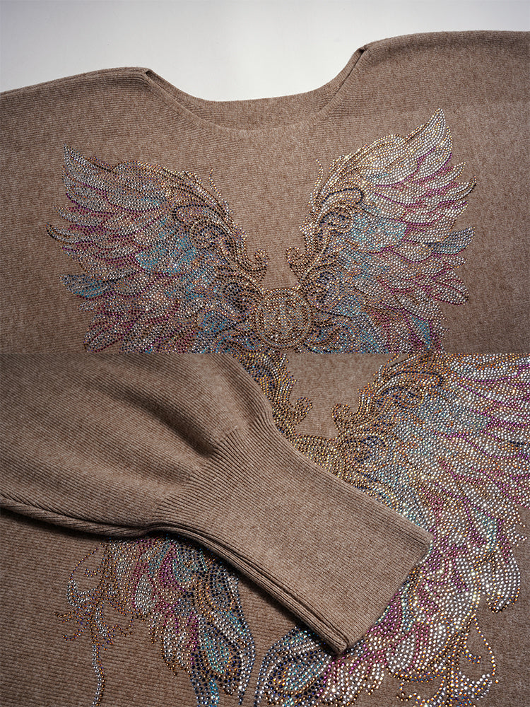 tch rhinestone angel wing knit pants set khaki HighEnd Luxury Streetwear Brand Official Showcase