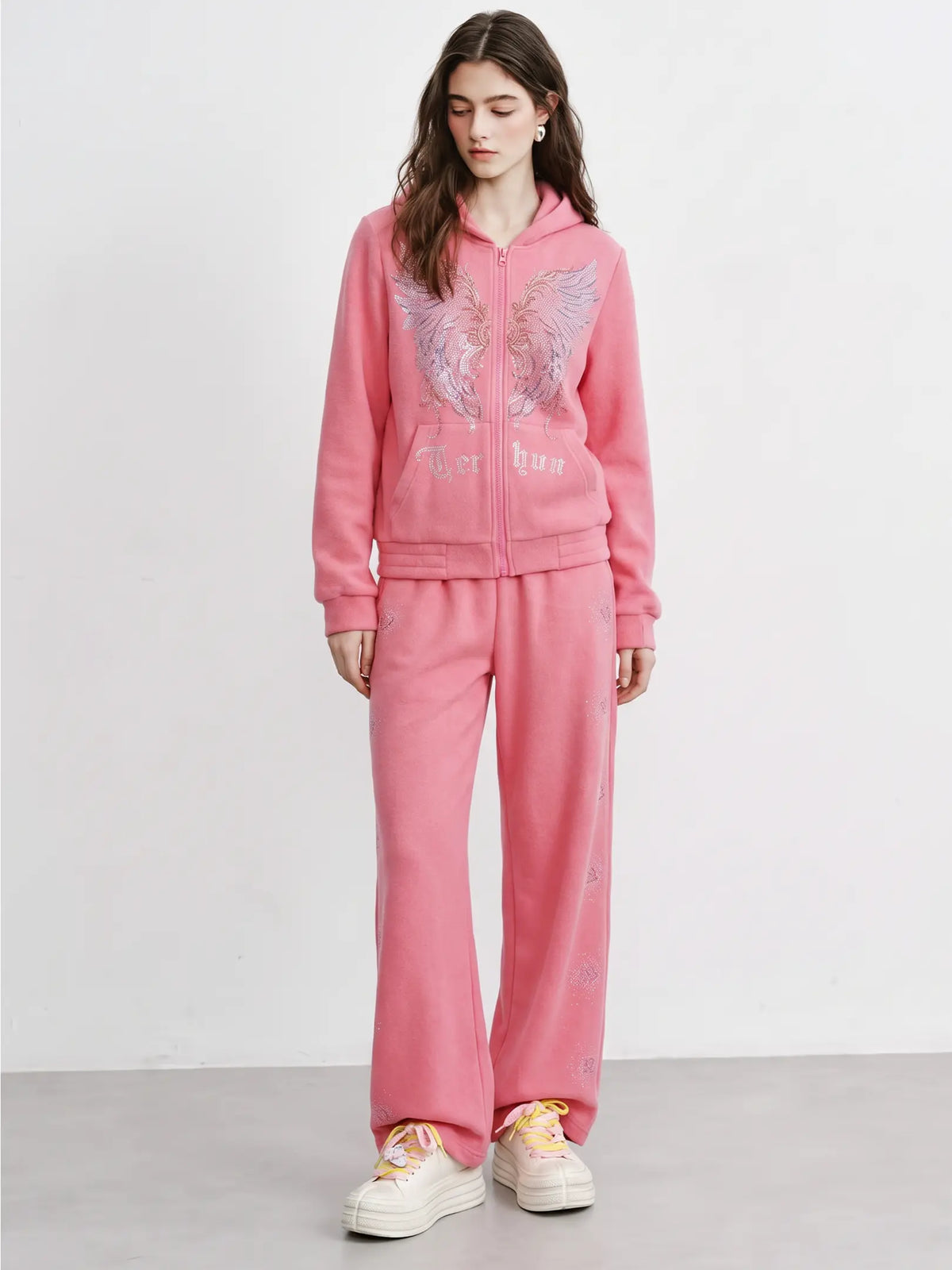 TCH Rhinestone Angel Wings Pink Tracksuit Set