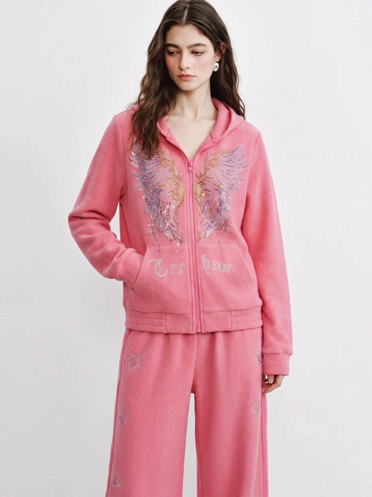 TCH Rhinestone Angel Wings Pink Tracksuit Set