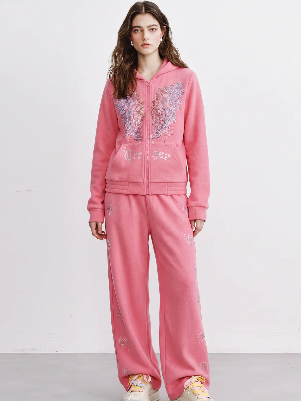 TCH Rhinestone Angel Wings Pink Tracksuit Set