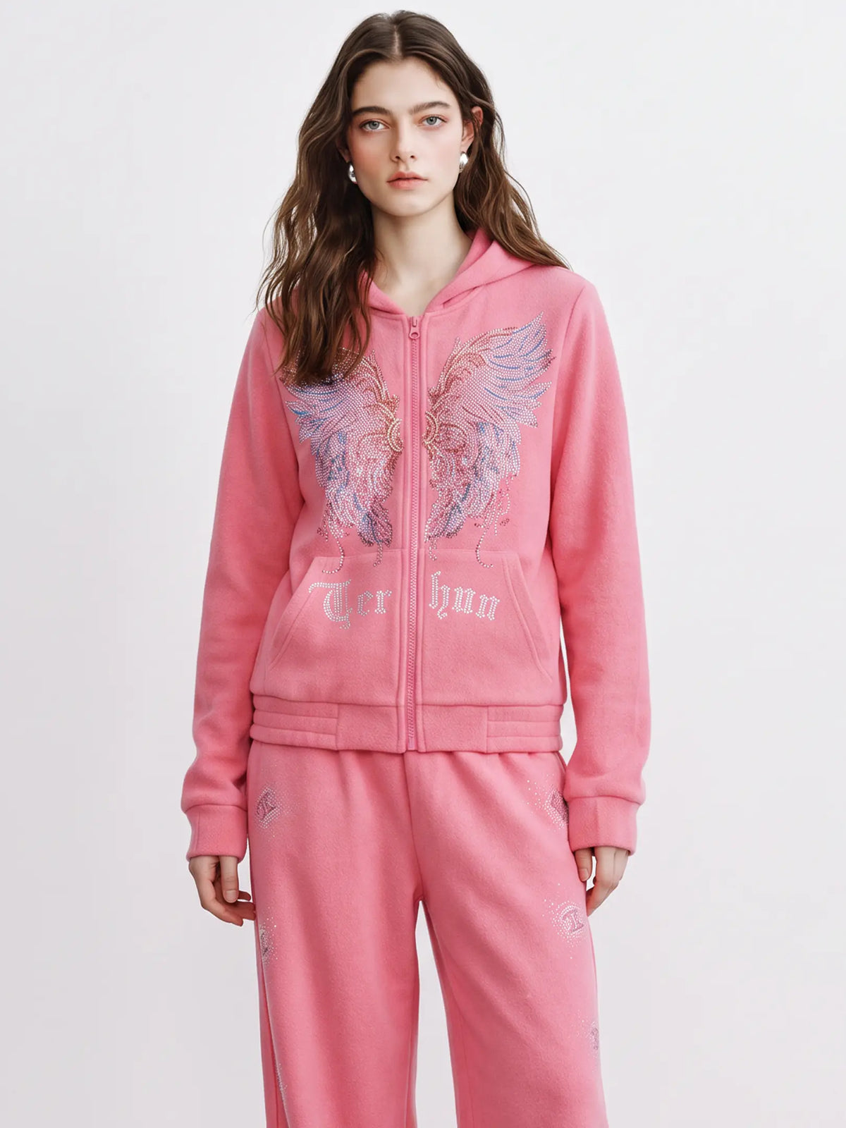 TCH Rhinestone Angel Wings Pink Tracksuit Set