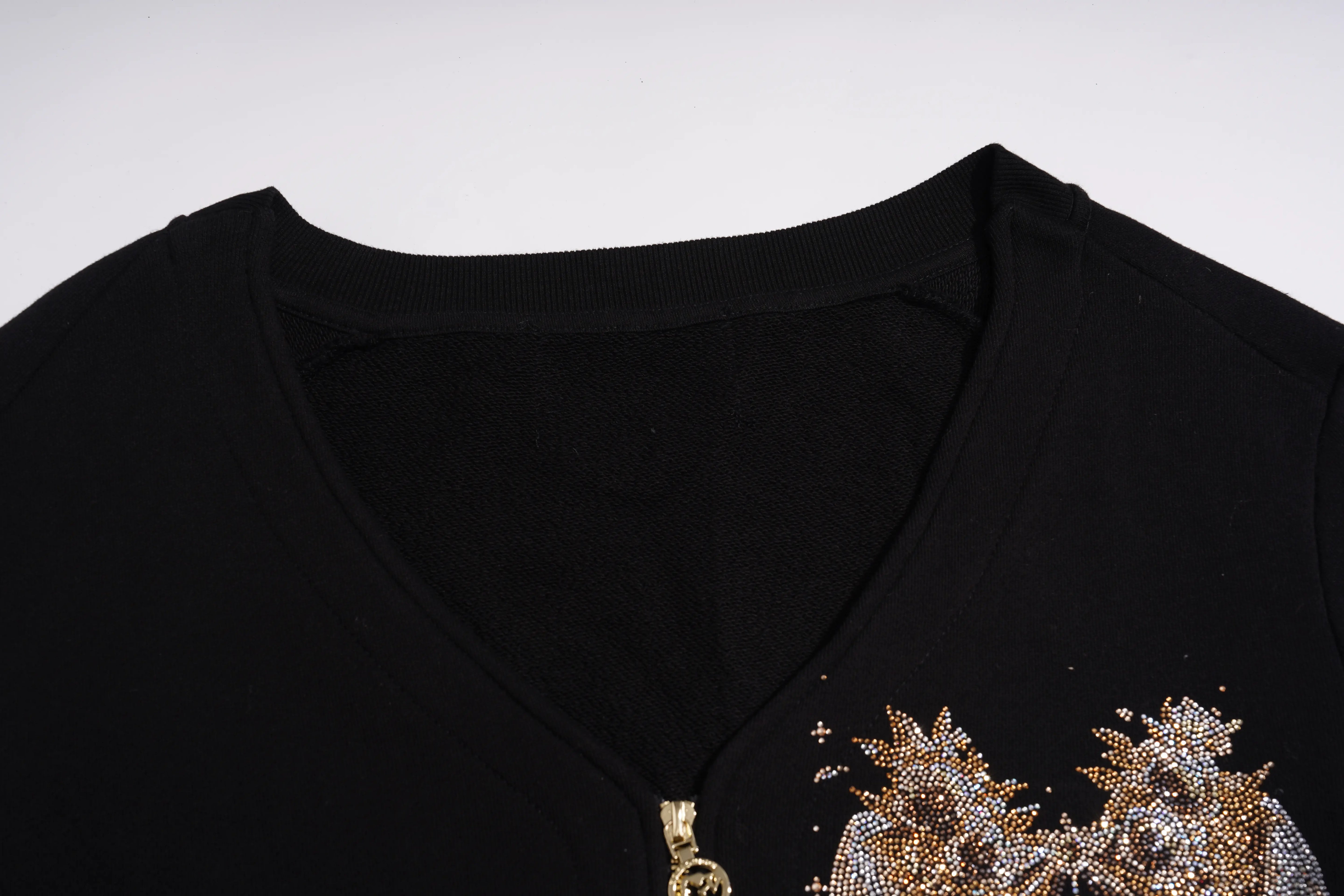 TCH Rhinestone Angel Wings V-Neck Zip Sweatshirt Luxury Streetwear Brand Official Showcase