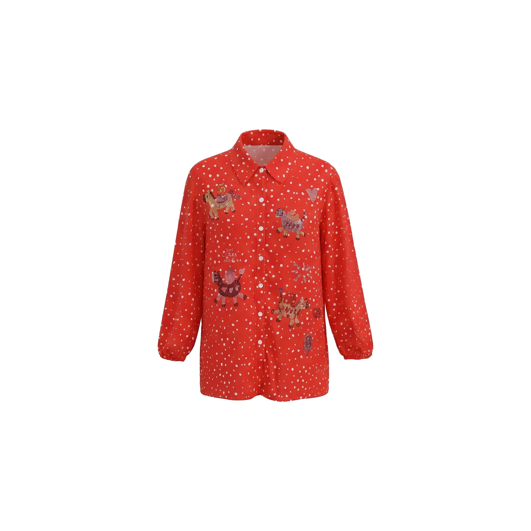 Red shirt with animal patterns on a white background, TCH Rhinestone Animal Polka Dot Shirt