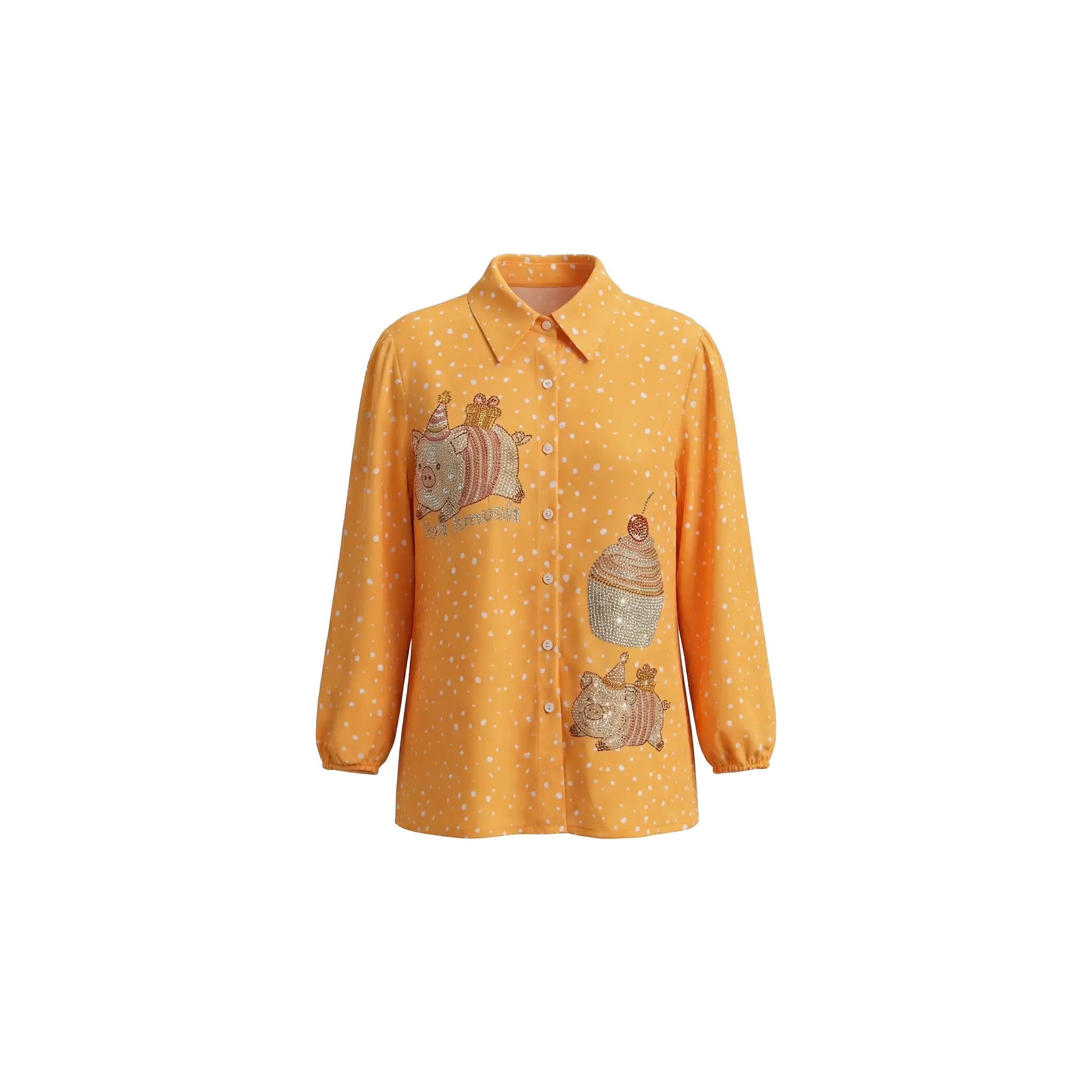 Yellow shirt with cupcake designs on a white background, TCH Rhinestone Animal Polka Dot Shirt