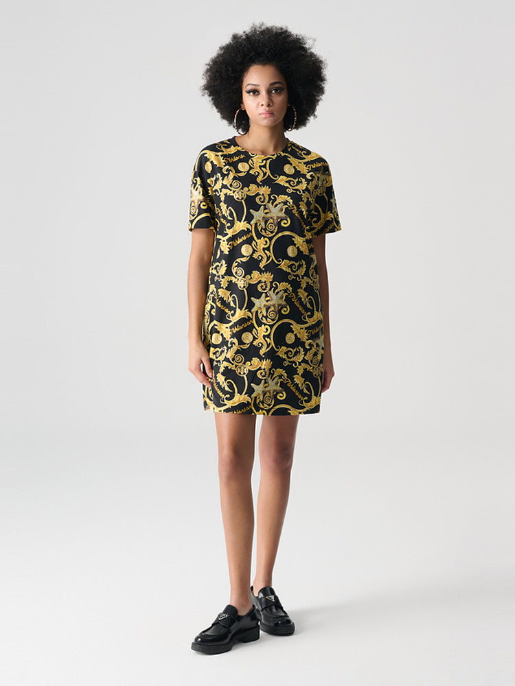 tch rhinestone baroque print t-shirt dress blackandgold HighEnd Luxury Streetwear Brand Official Showcase