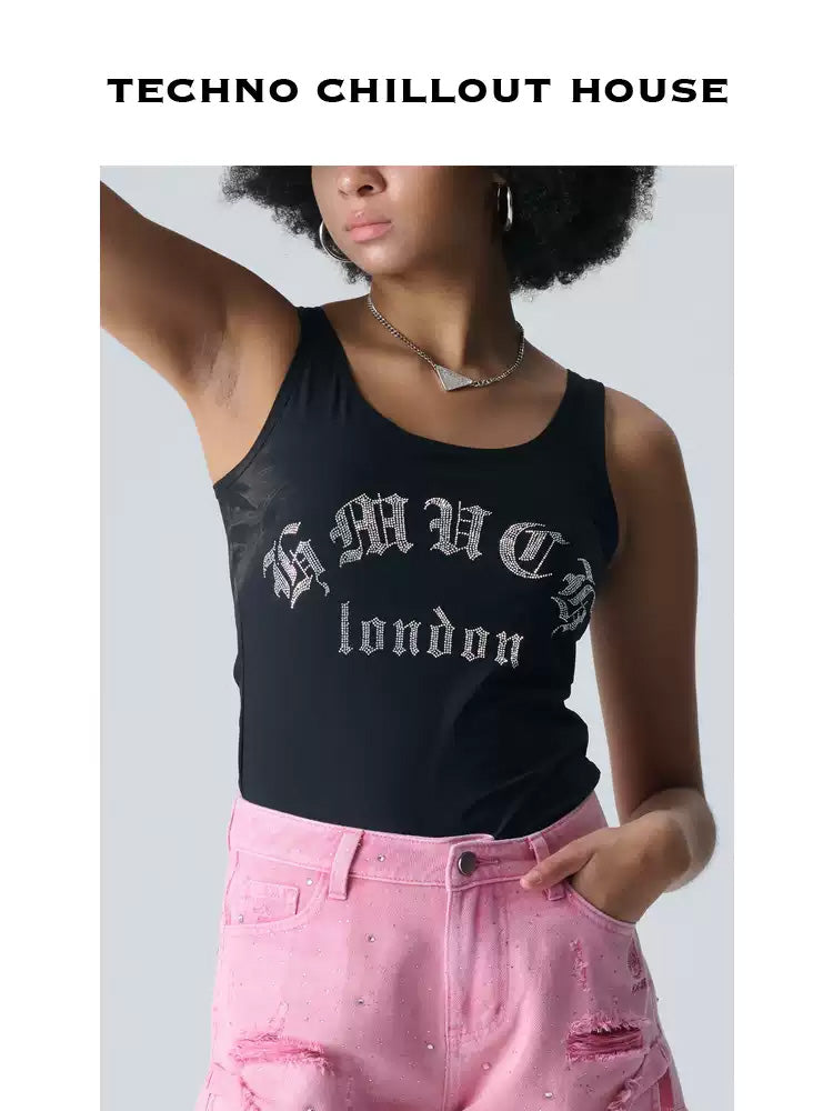 tch rhinestone bling letter print tank top black HighEnd Luxury Streetwear Brand Official Showcase