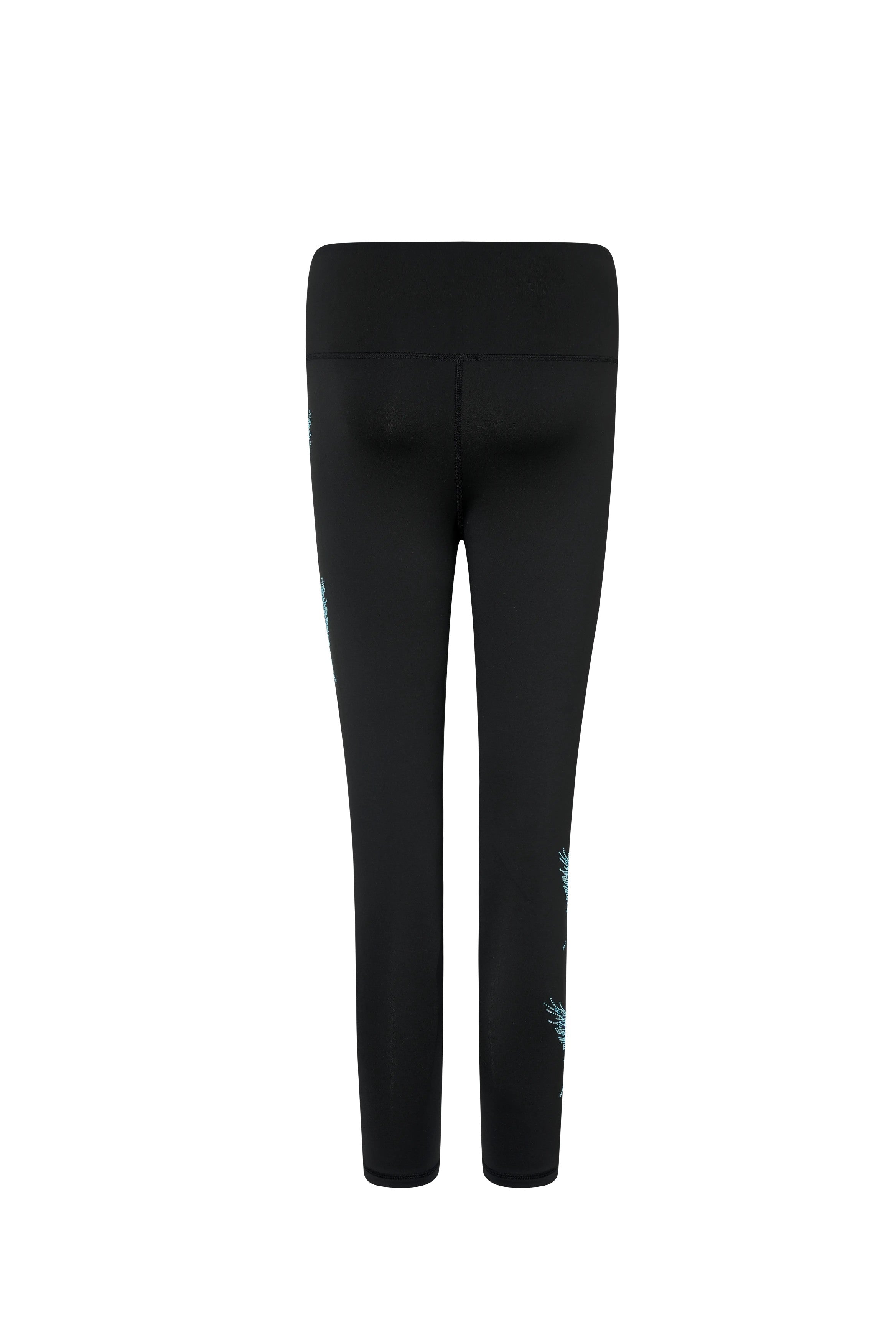 Black leggings on a white background, TCH Rhinestone Blue Wings Black High-Waist Leggings