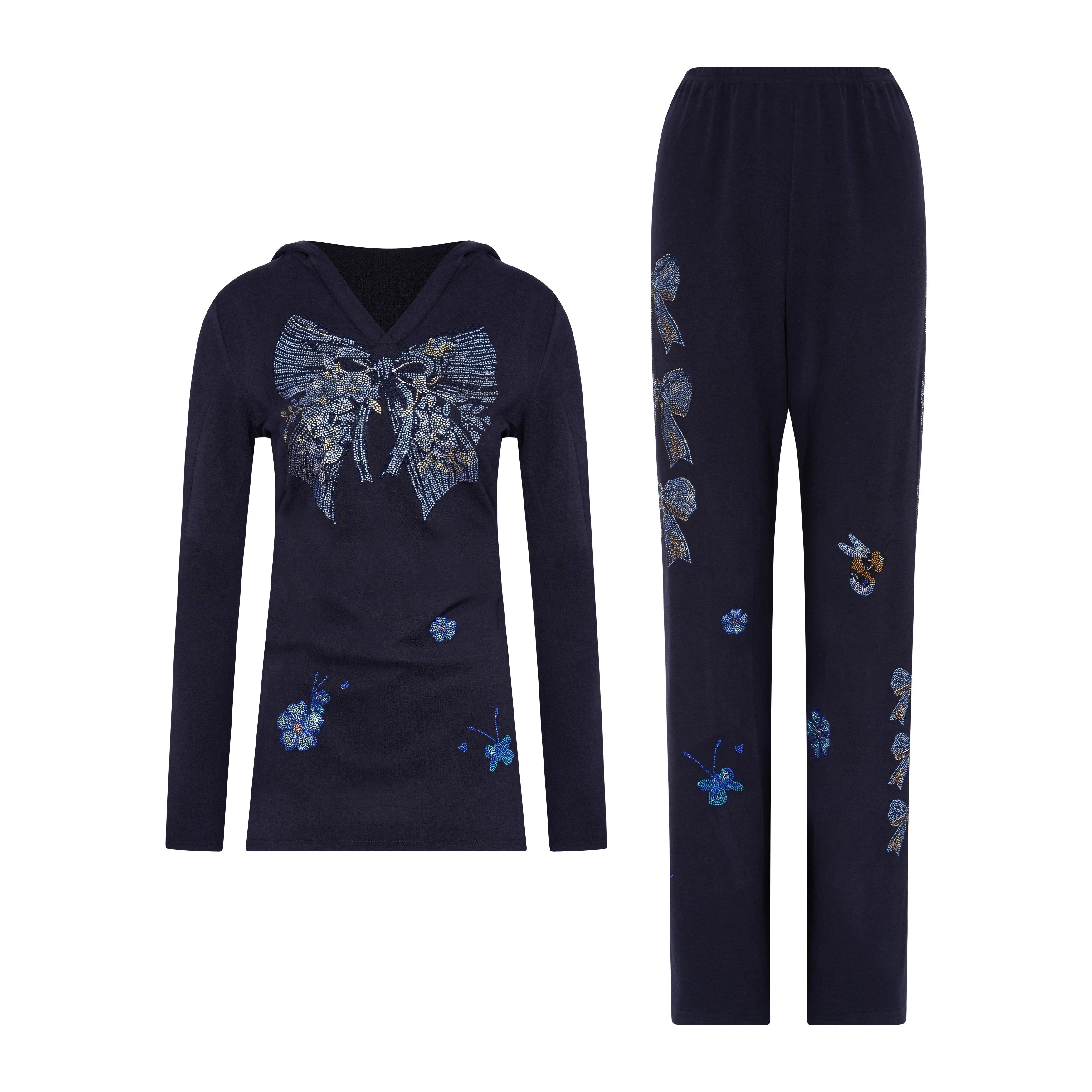 TCH Rhinestone Bow Detail Longline Hoodie Set - 12