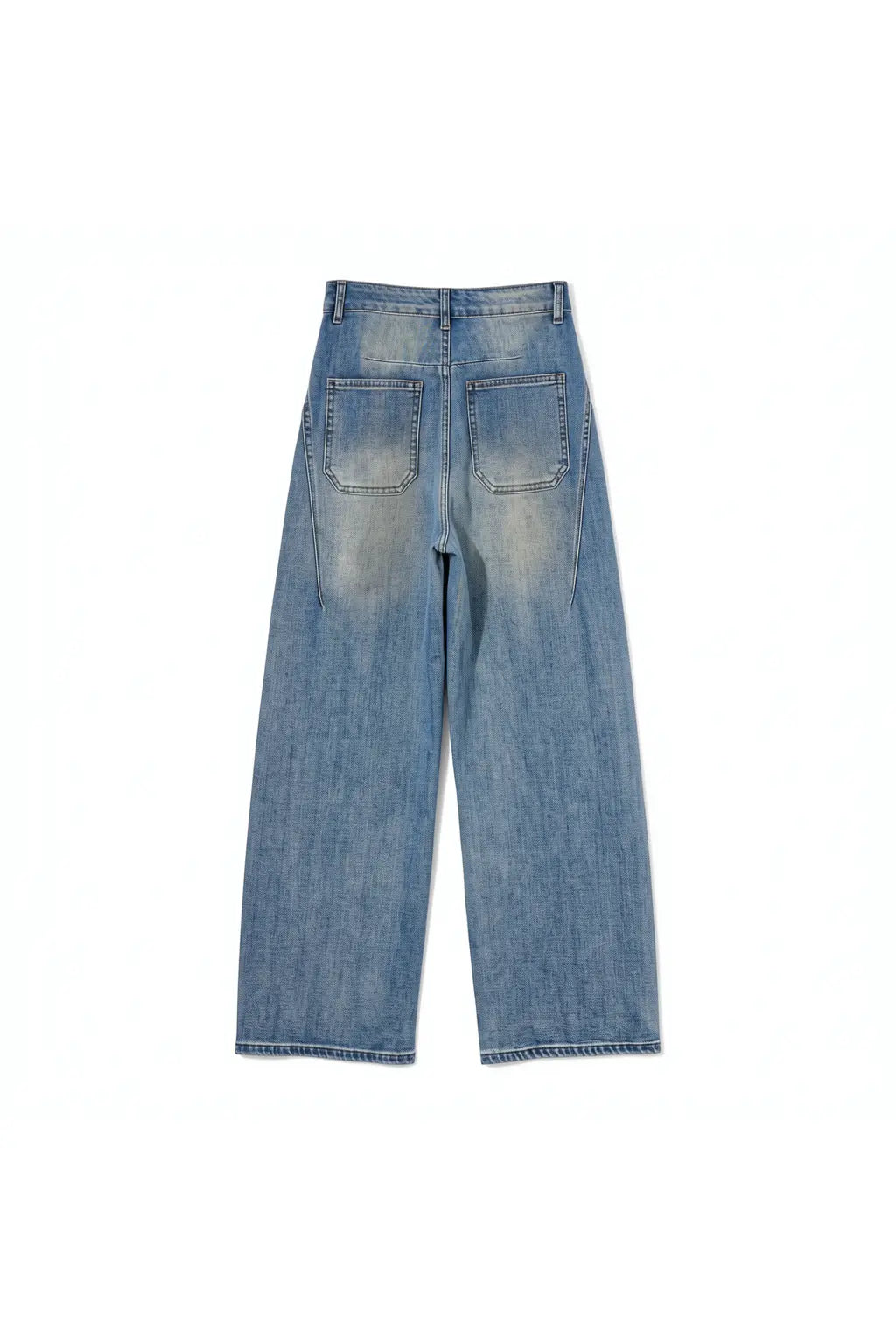 Light blue denim jeans with a faded wash, featuring a straight-leg or wide-leg cut and back pocket details, shown flat against a white background. TCH Rhinestone Bow Lace Side Panel Wide Leg Jeans