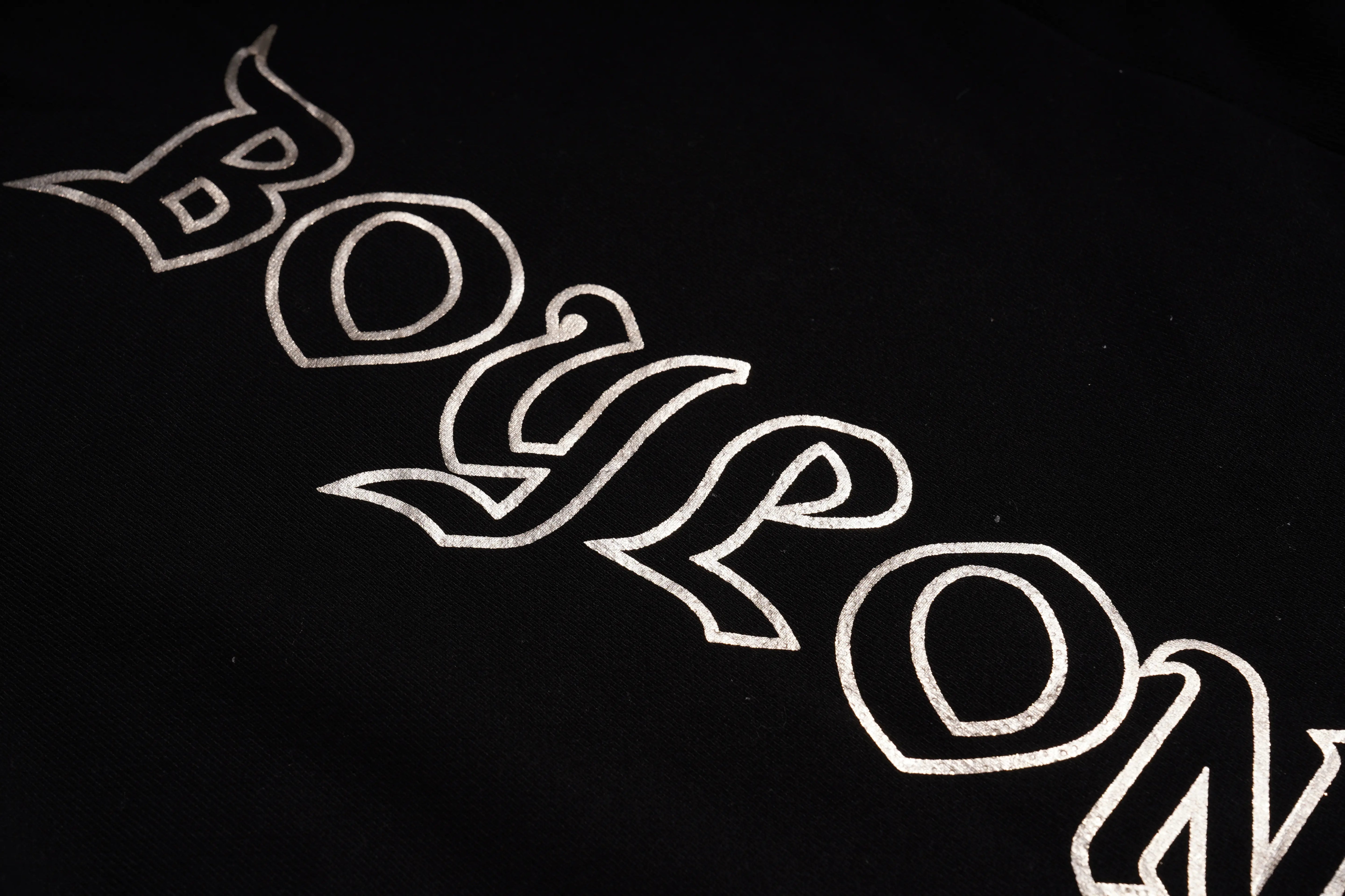 White 'Bow Wow' text on a black background， TCH Rhinestone Butterfly & Peony Embroidered Hoodie