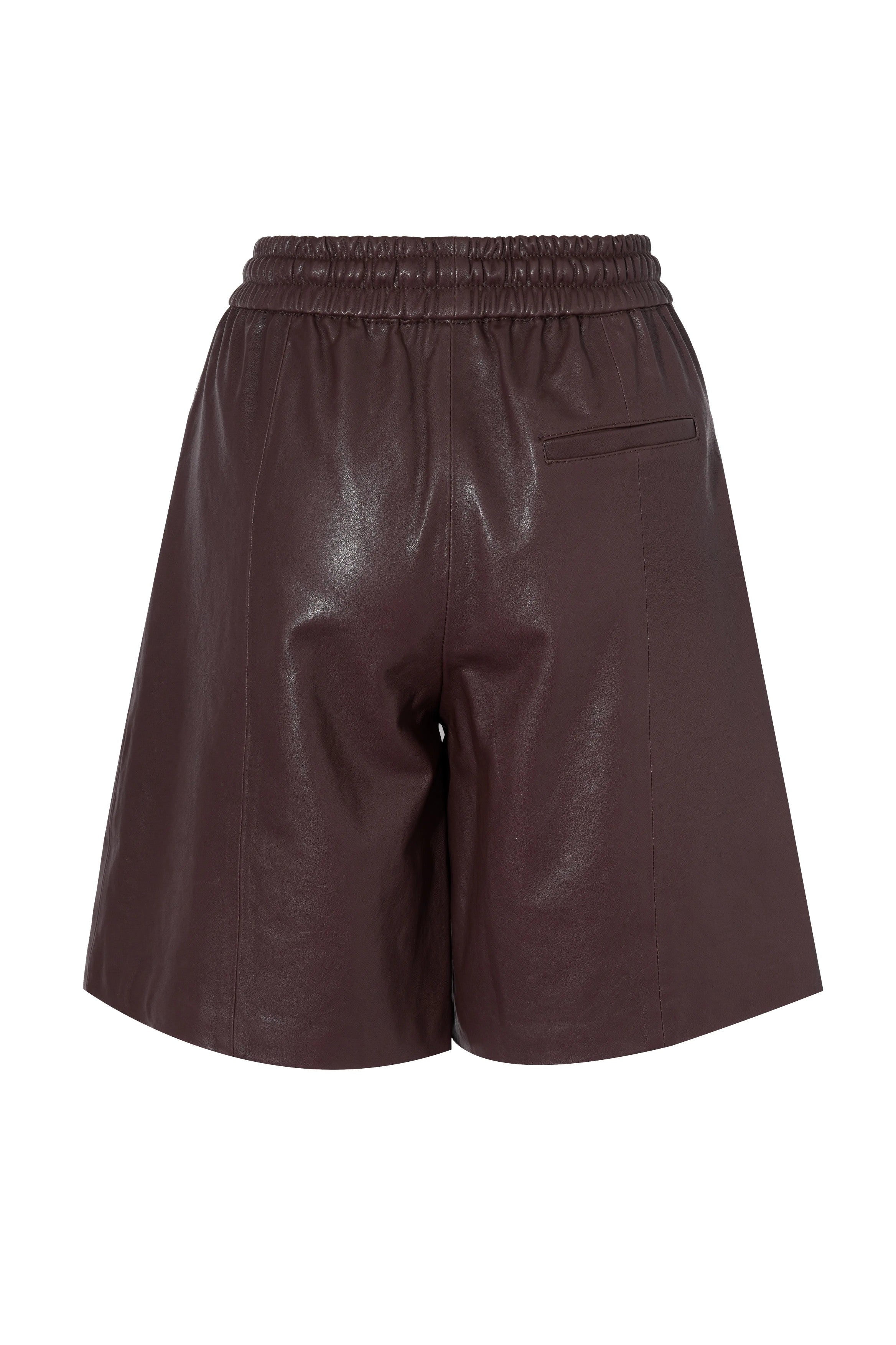 Brown leather shorts on a white background, TCH Rhinestone Charm Faux Leather Brown Shorts