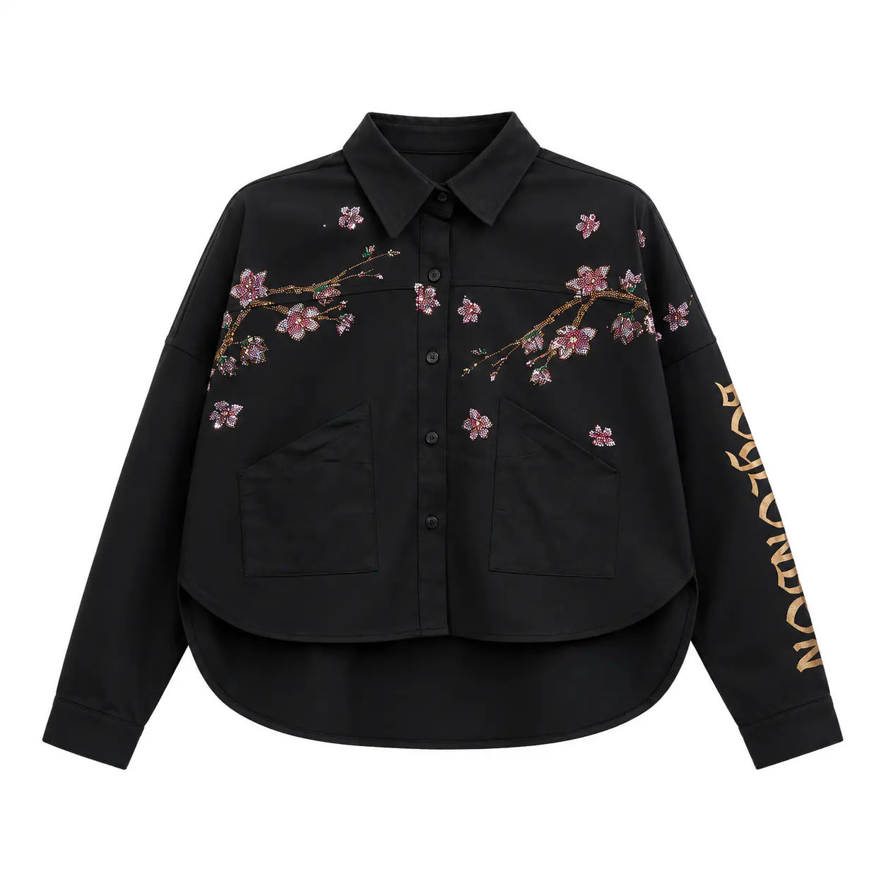 TCH Rhinestone Cherry Blossom Utility Shirt Jacket TCH Rhinestone Cherry Blossom Utility Shirt Jacket