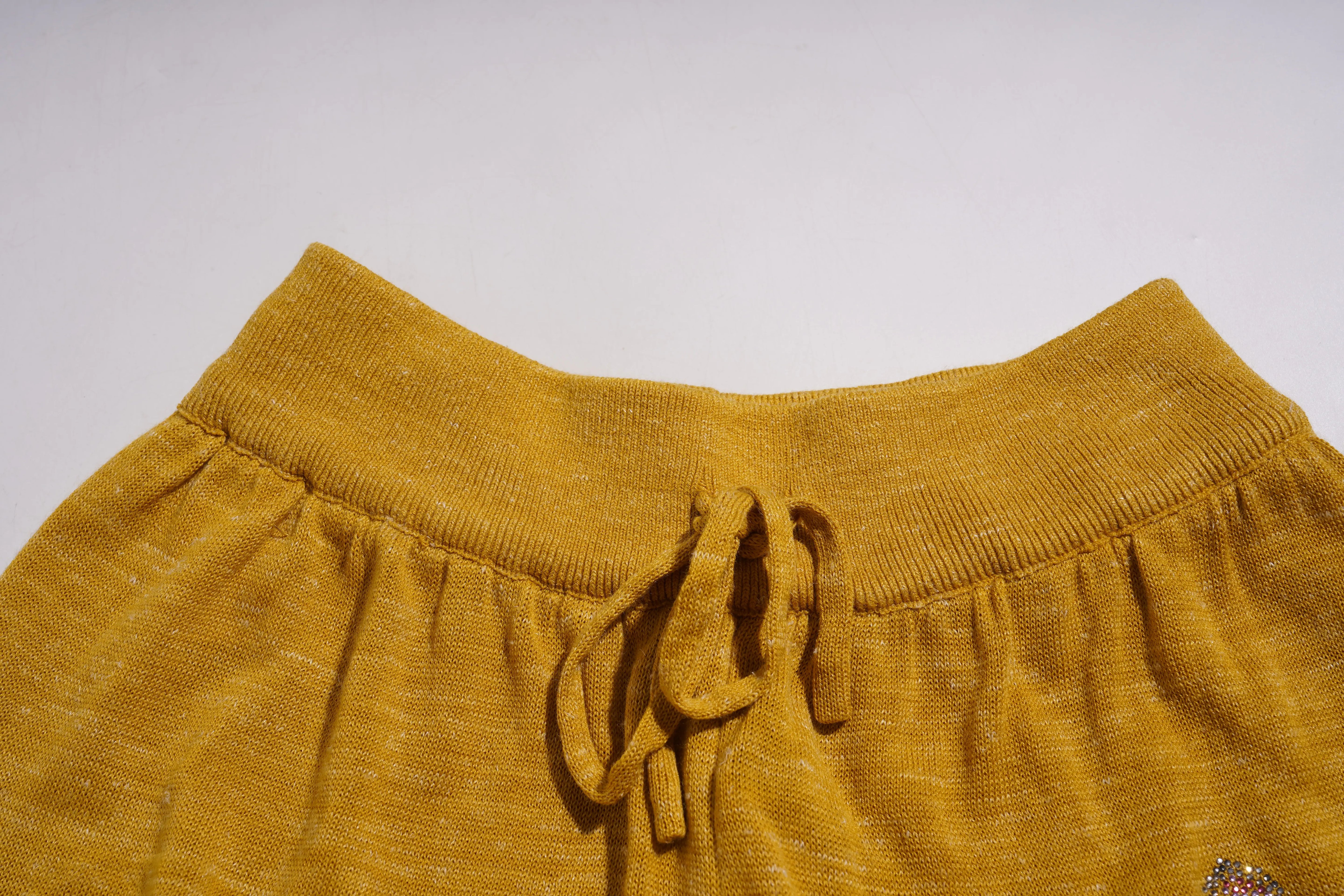 Mustard yellow pants with a drawstring waist on a white background, TCH Rhinestone Chihuahua Galaxy Set