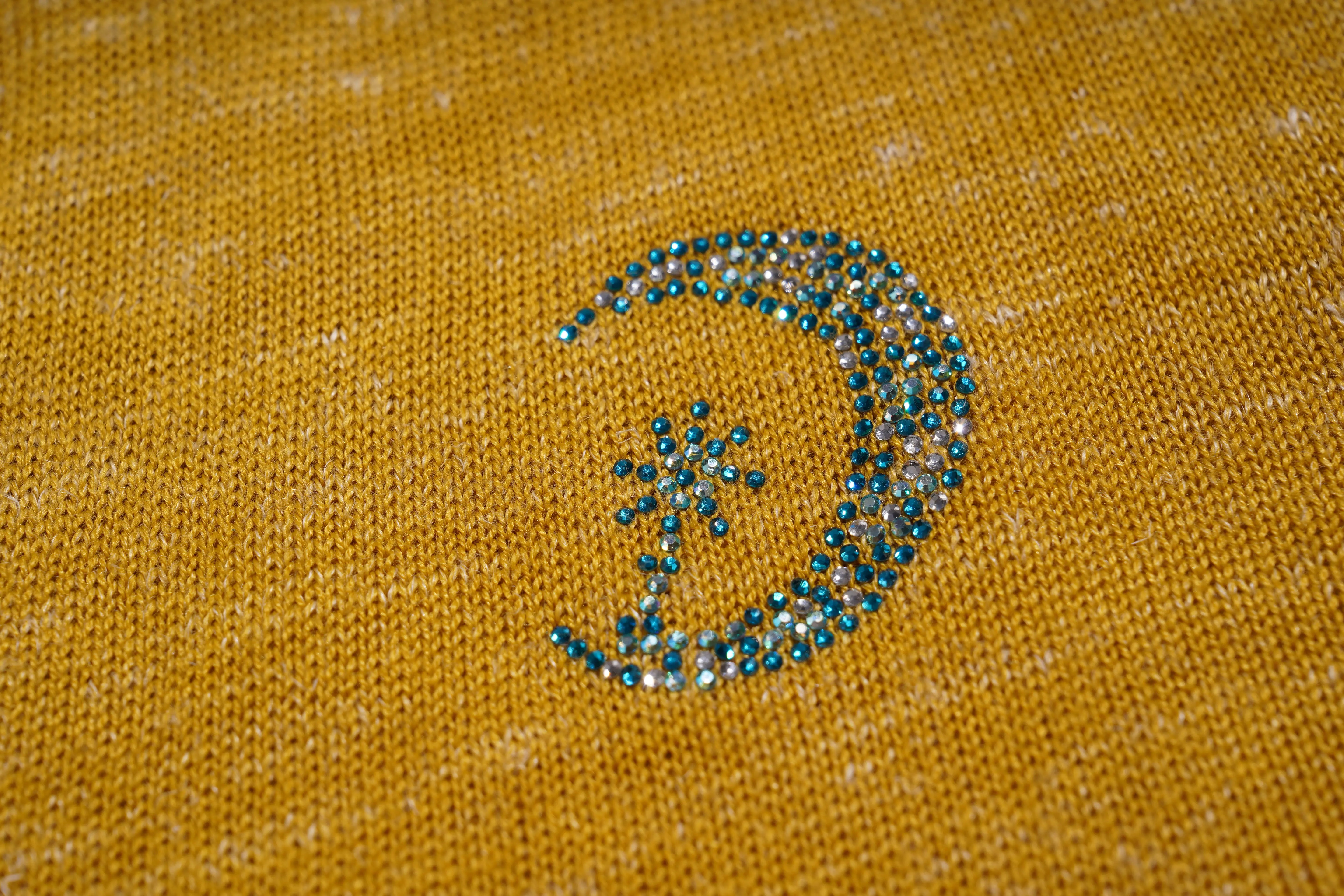 Decorative design with a moon and star on a textured yellow background, TCH Rhinestone Chihuahua Galaxy Set