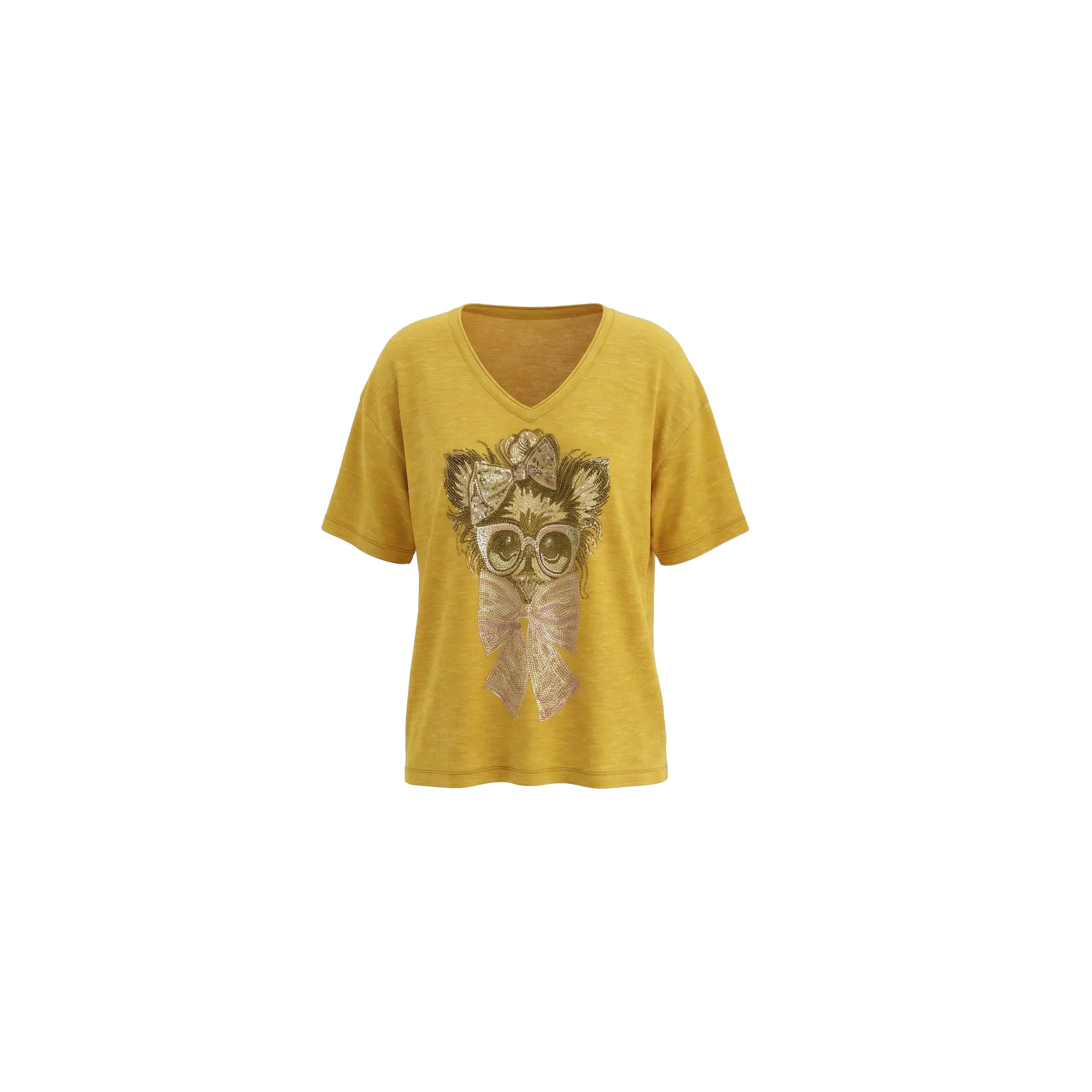 Yellow t-shirt with a graphic design on a white background, TCH Rhinestone Chihuahua Galaxy Set